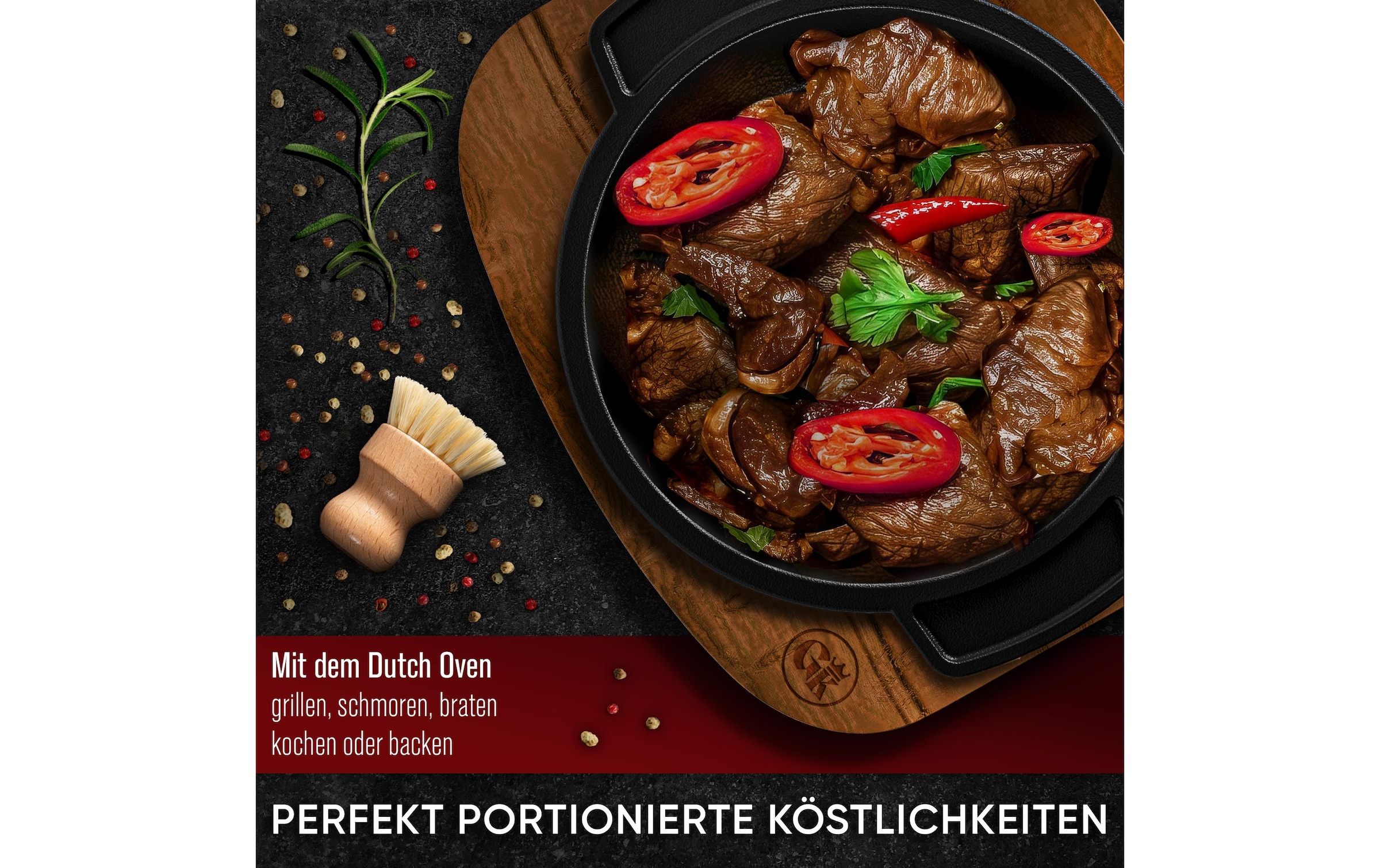   Marmite à barbecue »Gusskoenig Mini Dutch Set 4 Töpfe, Untersetzer« 8 cuis tlg. Set 4 Töpfe mit Holz-Untersetzern und Rezeptbuch