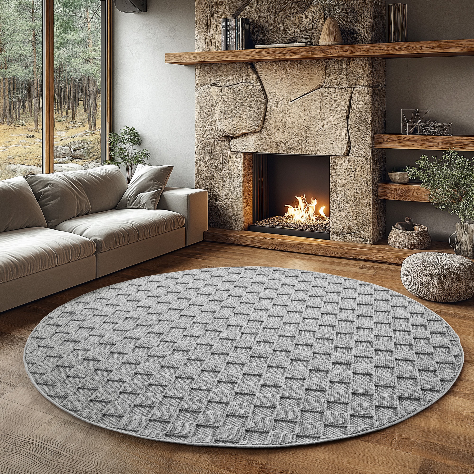 Image of Ayyildiz Teppiche Teppich "HELIX 2203, auch als Läufer und Rund erhältlich" rund 7 mm Höhe 3D-Effekt durch Cut-Loop-Webtechnik, Woll-Optik, Bouclé, Wohnzimmer