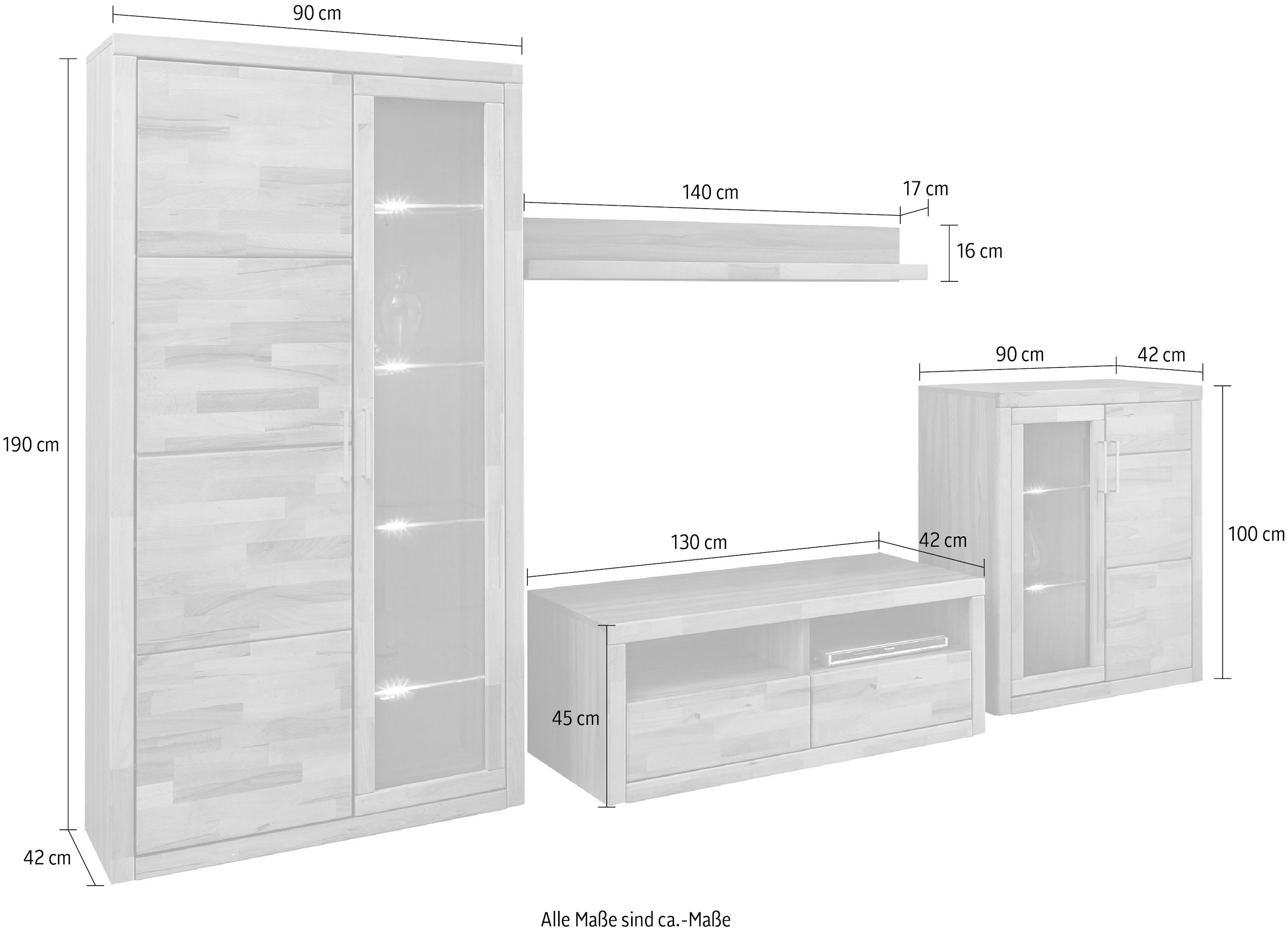 GOODproduct Meuble mural »Logo,Fronten Massivholz,Korpus Holzwekstoff,viel Stauraum« Ensemble, 4 cuis tlg.