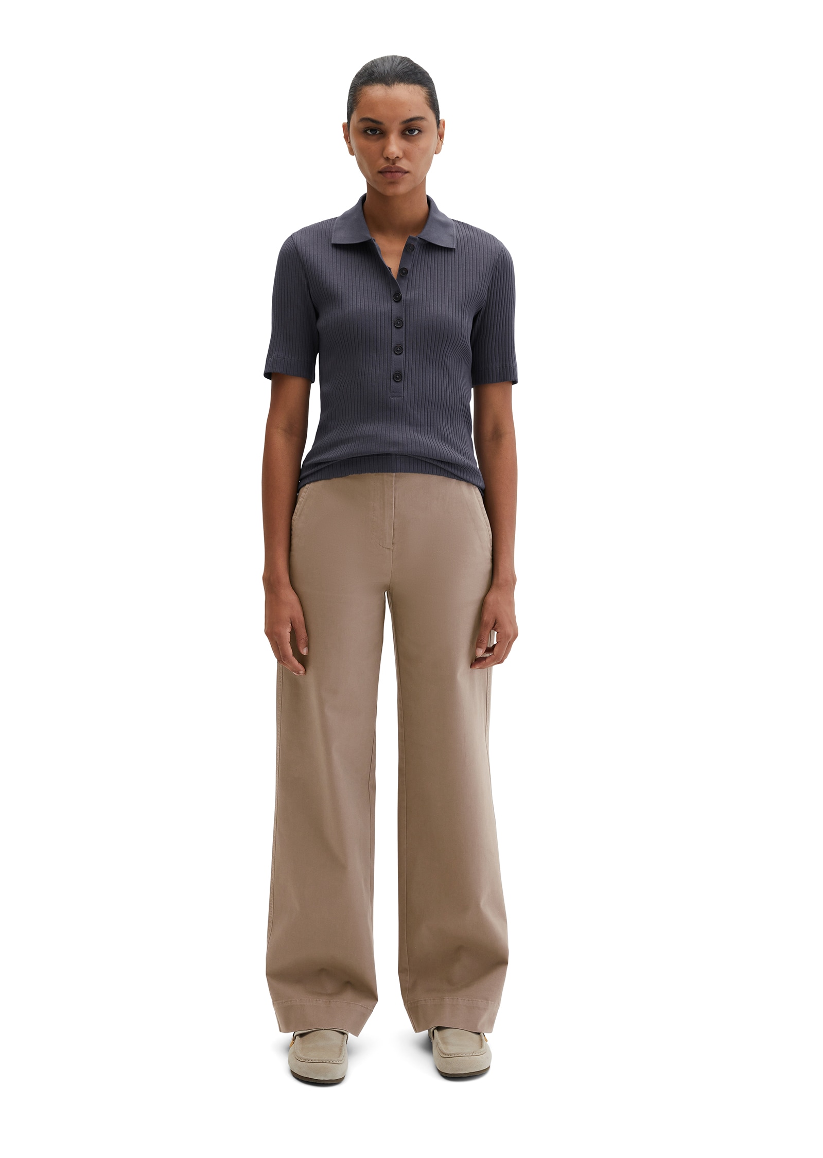 Marc O'Polo Polo Rippstruktur, Slim Fit, lange Knopfleiste