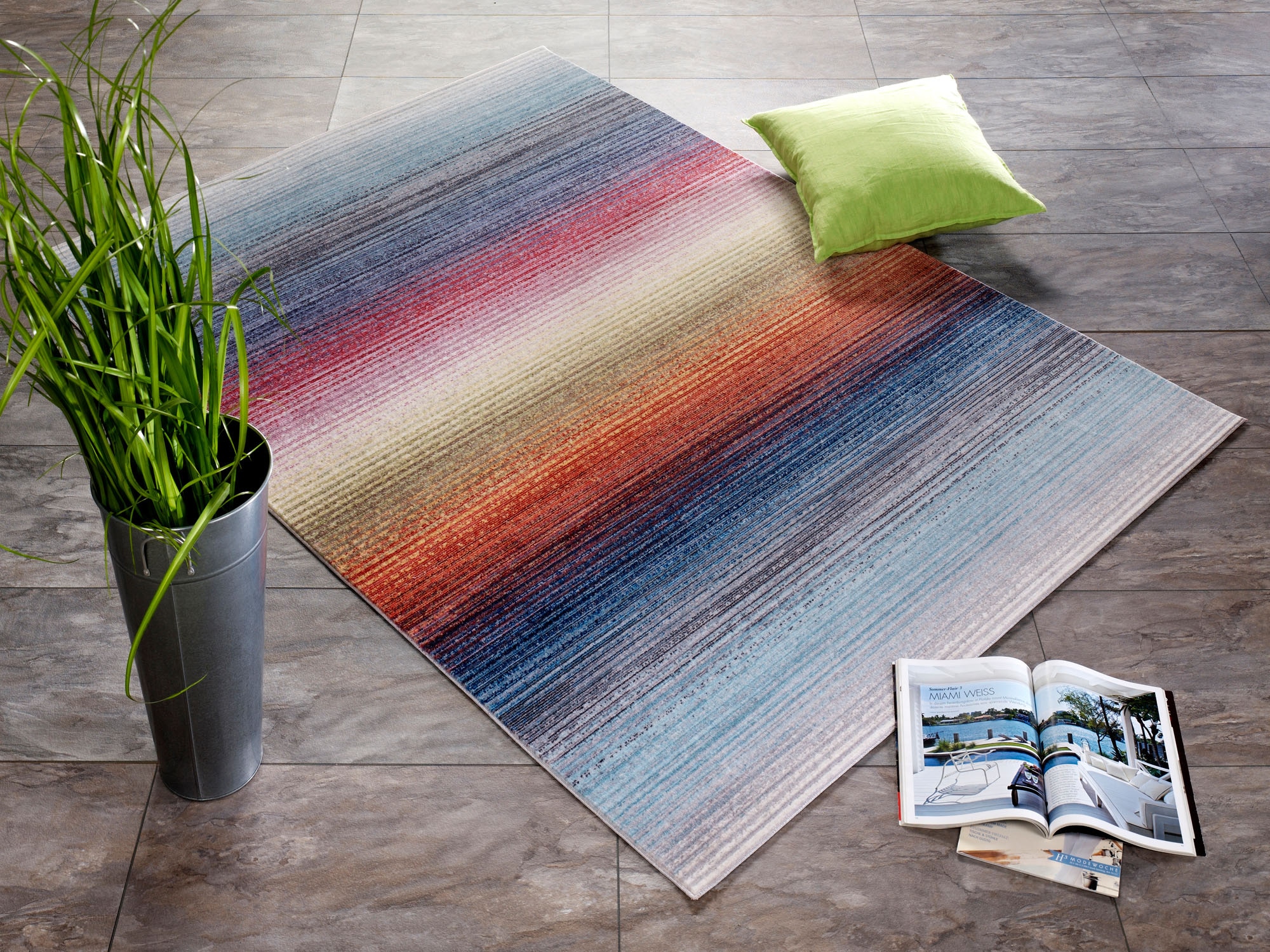 Image of OCI DIE TEPPICHMARKE Teppich "Rainbow Stripe" rechteckig 5 mm Höhe Kurzflor, weiche Microfaser, Wohnzimmer