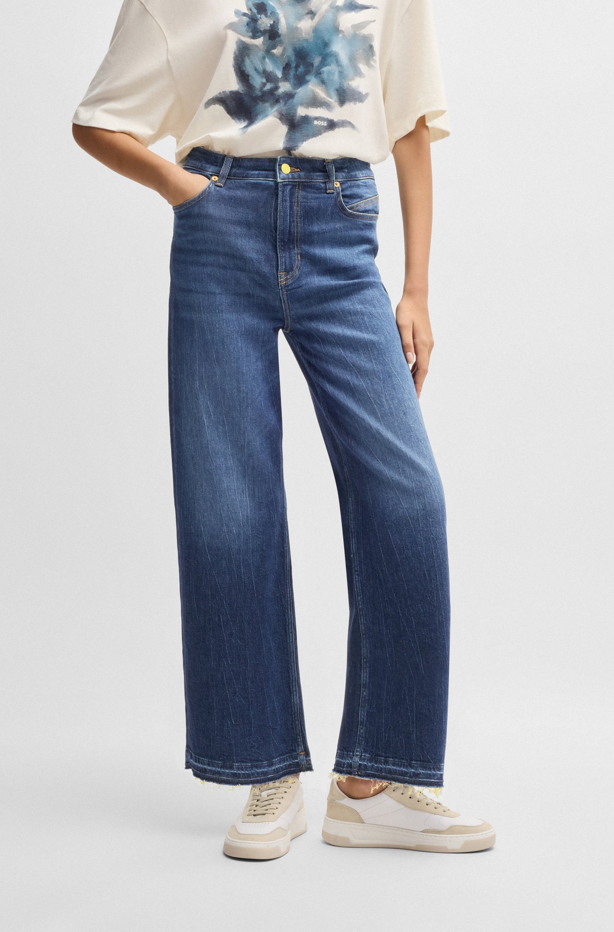 BOSS ORANGE Weite Jeans »Marlene High Rise Hochbund High Waist Premium Denim Jeans«, (BOSS ORANGE DENIM), weite Beinfom, cropped