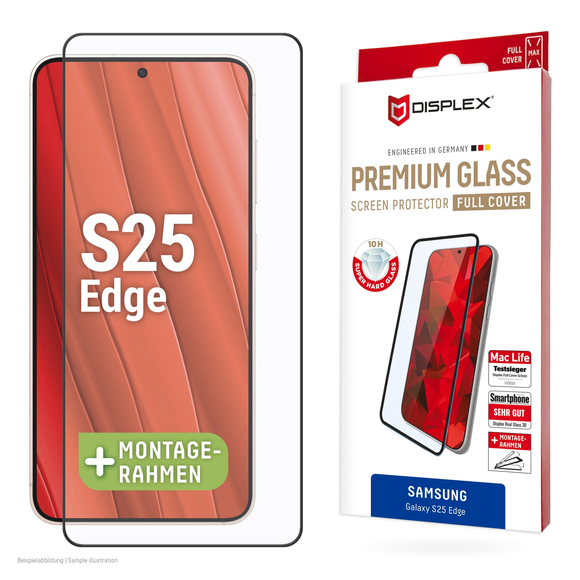 Displex Displayschutzglas "Premium Glass Screen Protector (Full Cover)" für Samsung Galaxy S25 Edge Displayschutzfolie, Schutzfolie, Bildschirmschutz, kratz- & stossfest