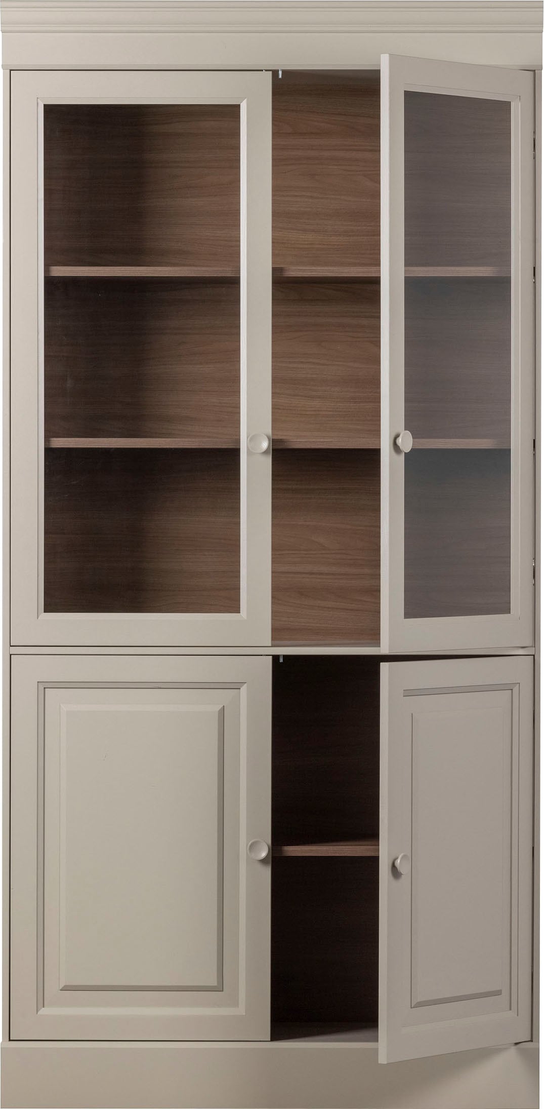 WOOOD Vitrine »Chow Kiefernholz mit Glastüren und Sierleisten H 215 x B 105 x T 40 cm« Elegante Details, Einfach zu montierbar, Pfleigleicht