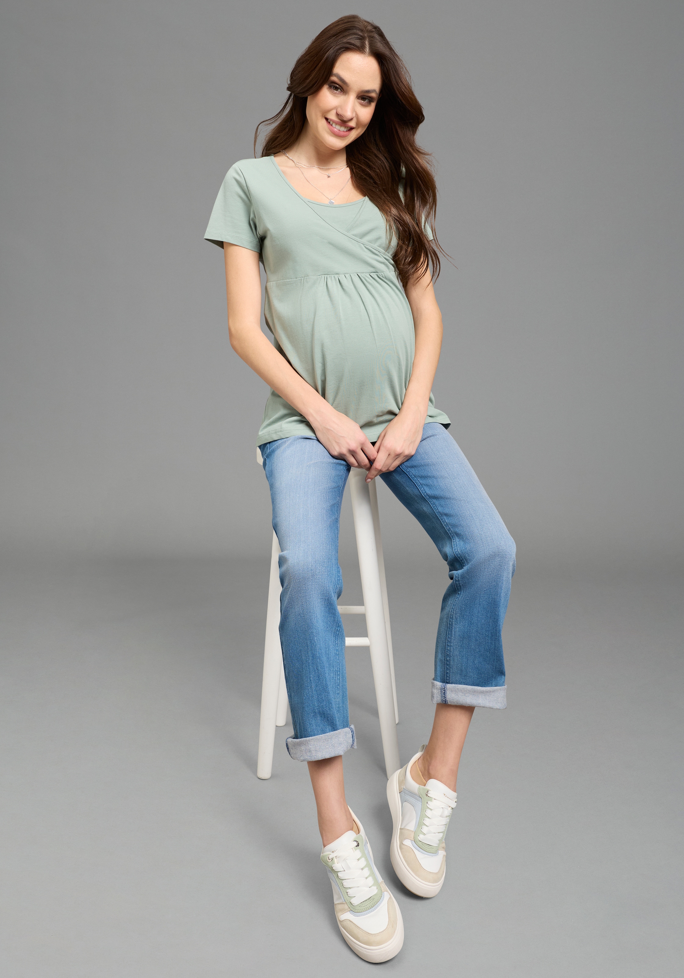 Neun Monate T-shirt de grossesse »2er Pack Umstands-T-Shirt« Packung, 2, 2 pièces ausgestellte Passform, Kurzarm, Wickeloptik mit Stillmöglichkeit