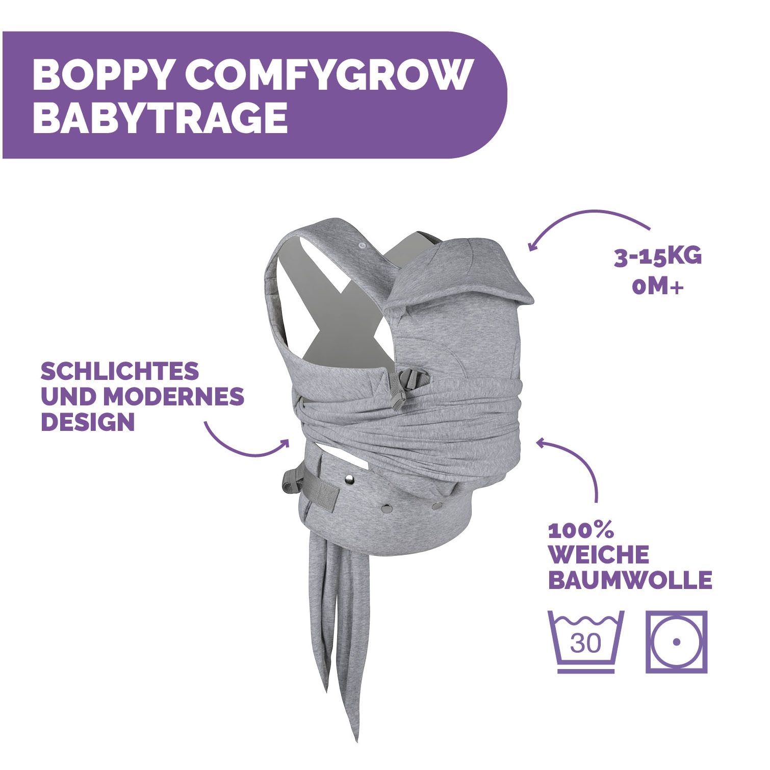 Chicco Porte-bébé »Boppy Comfygrow Grey« bis 15 kilos