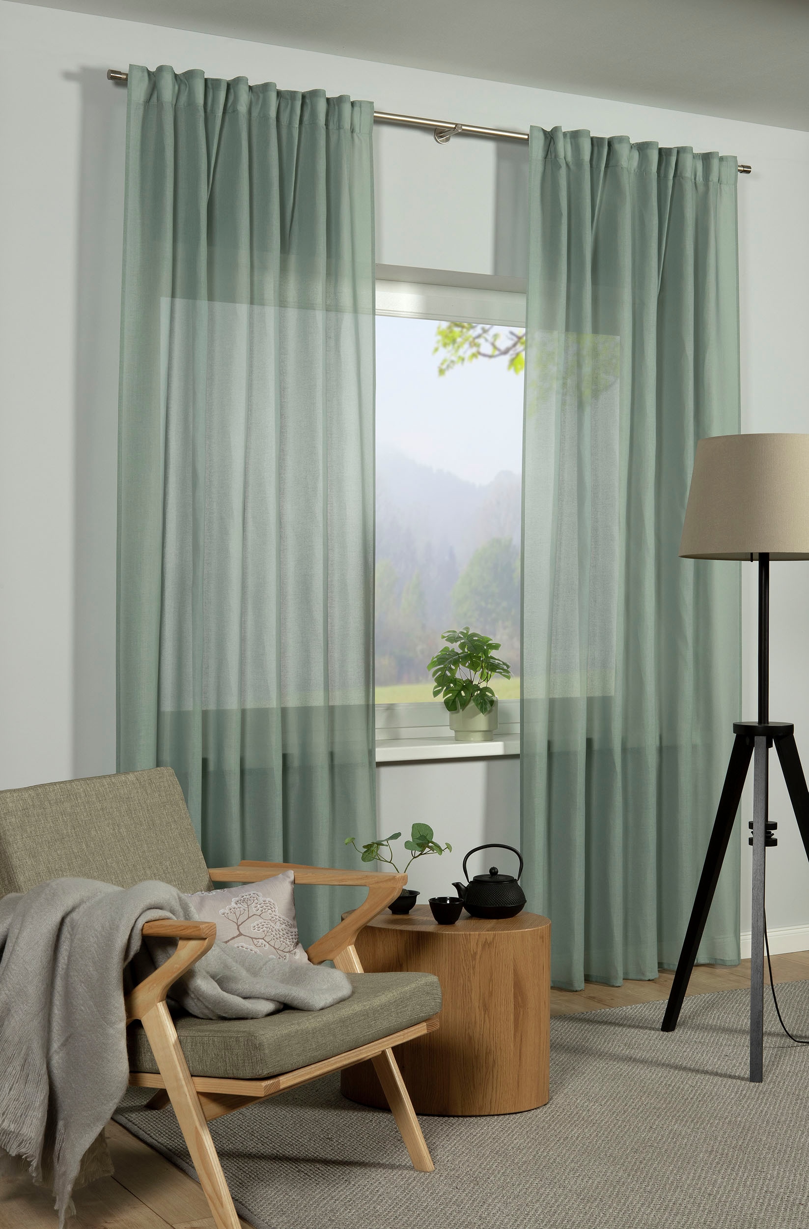 Image of GARDINIA Gardine "GRS Schal Zen Silence mit Gardinenband" 1 Stk. tlg. blickdicht, Kunststoff, Stoff aus 50 % recyceltes Polyester
