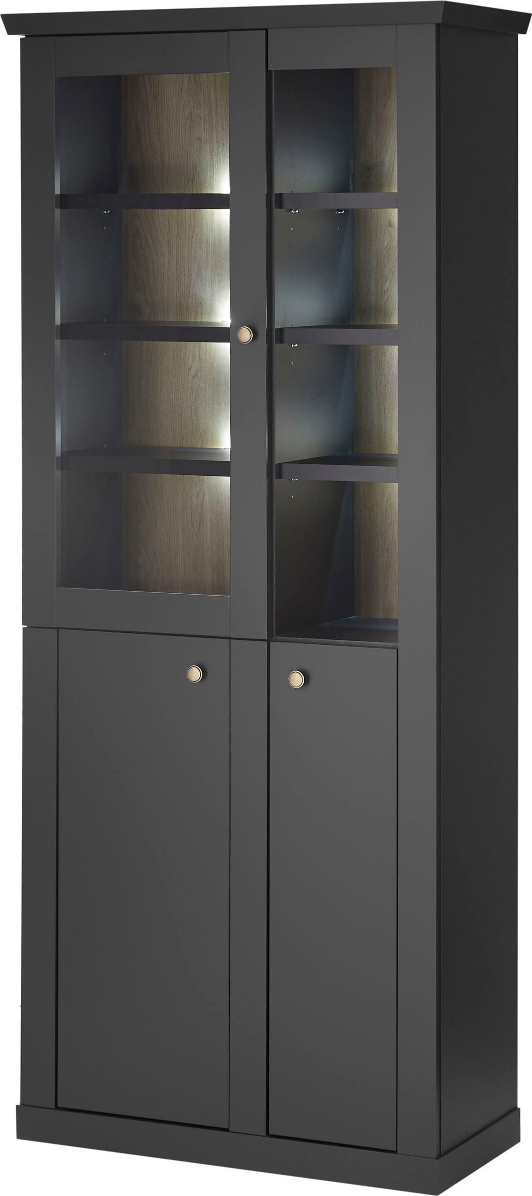 Home affaire Vitrine »Lincoln, Hochschrank im Landhausstil, moderne Glasvitrine« edles Design, messingfarbene Knopfgriffe, vielseitig einsetzbar