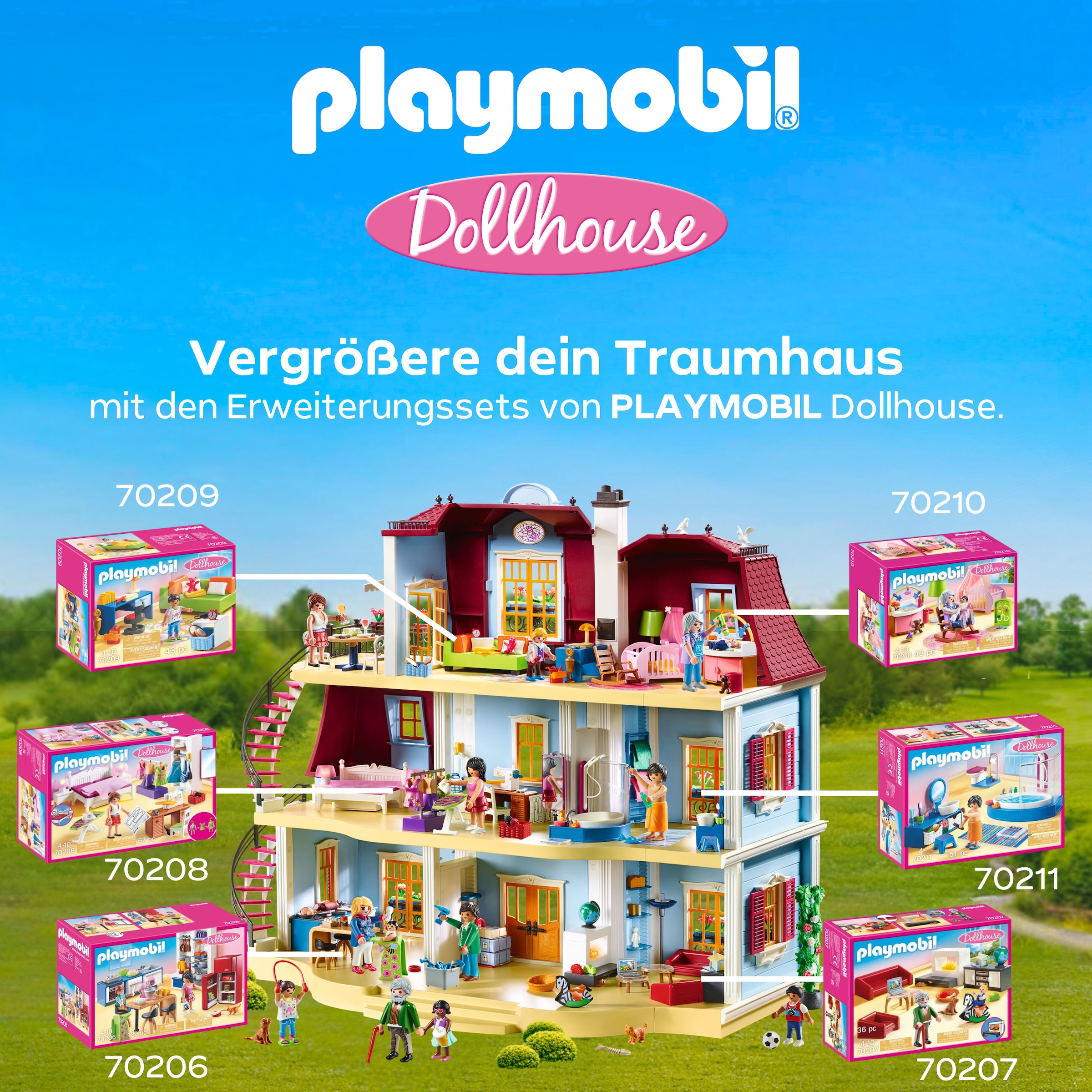 Playmobil® Konstruktions-Spielset »Mein Grosses Puppenhaus (70205), Dollhouse«, (592 St.), Made in Germany