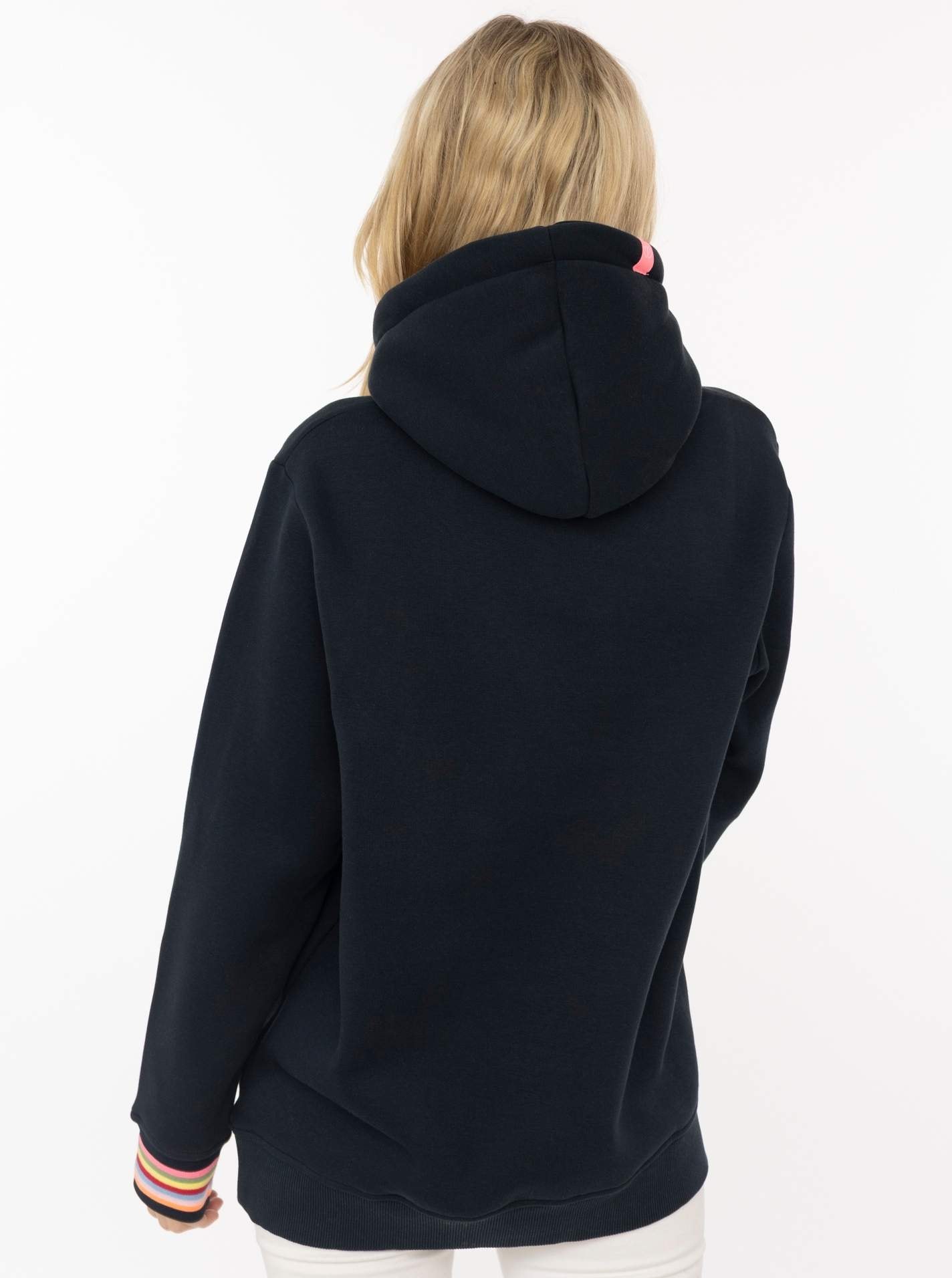 Zwillingsherz Hoodie »"POSITIVE"«, buntes Sticklogo und gestreifte Ärmelbündchen, Kapuze, Kängurutasche
