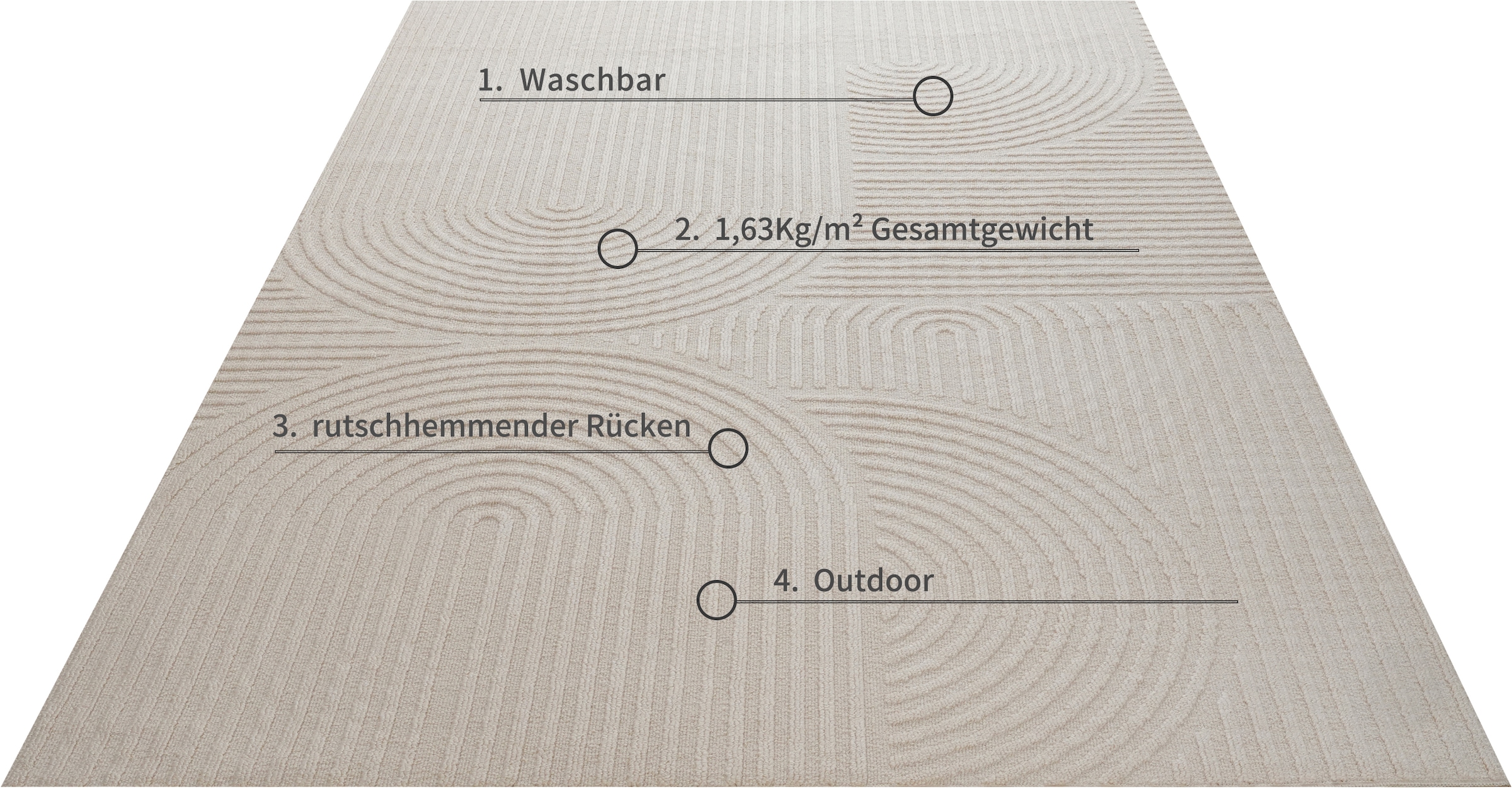 GOODproduct Teppich »Jola, In- und Outdoor geeignet, Hoch-Tief-Design, Scandi« rechteckig 9 mm Höhe Hoch-Tief-Struktur, Zen, Wetterfest & UV-beständig, Balkon, Camping
