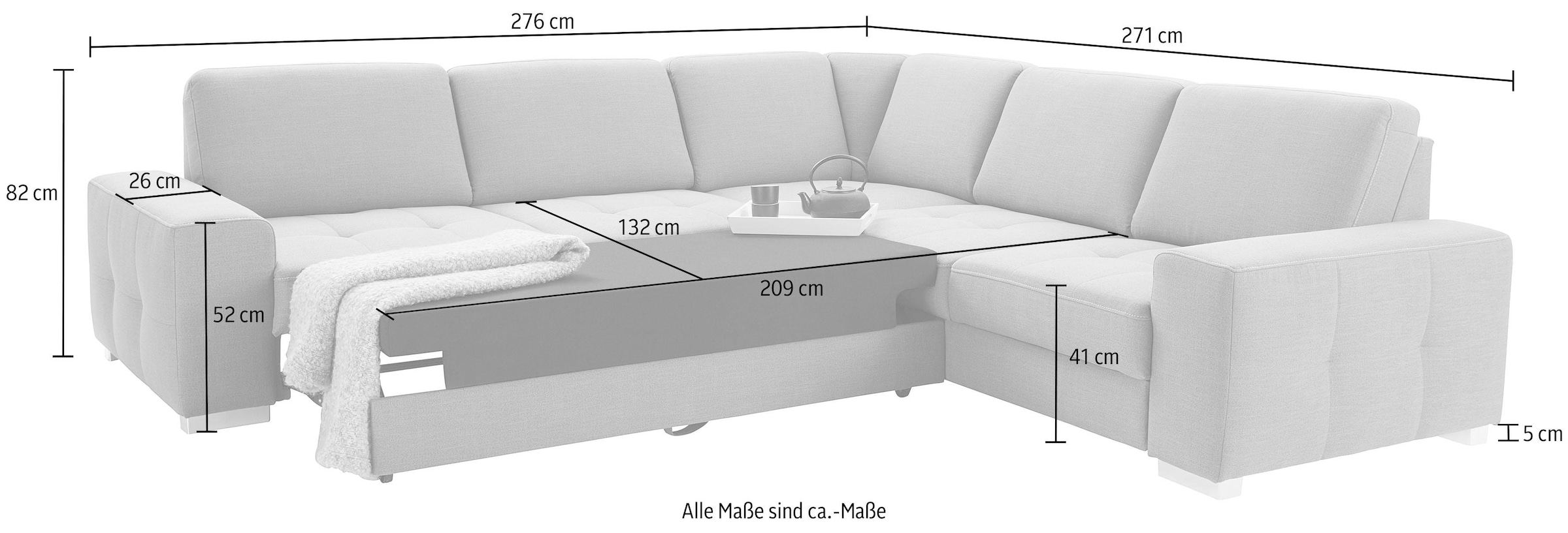 sit&more Ecksofa »Santorini L-Form«, mit Federkern und Sitztiefenverstellung, wahlweise mit Bettfunktion