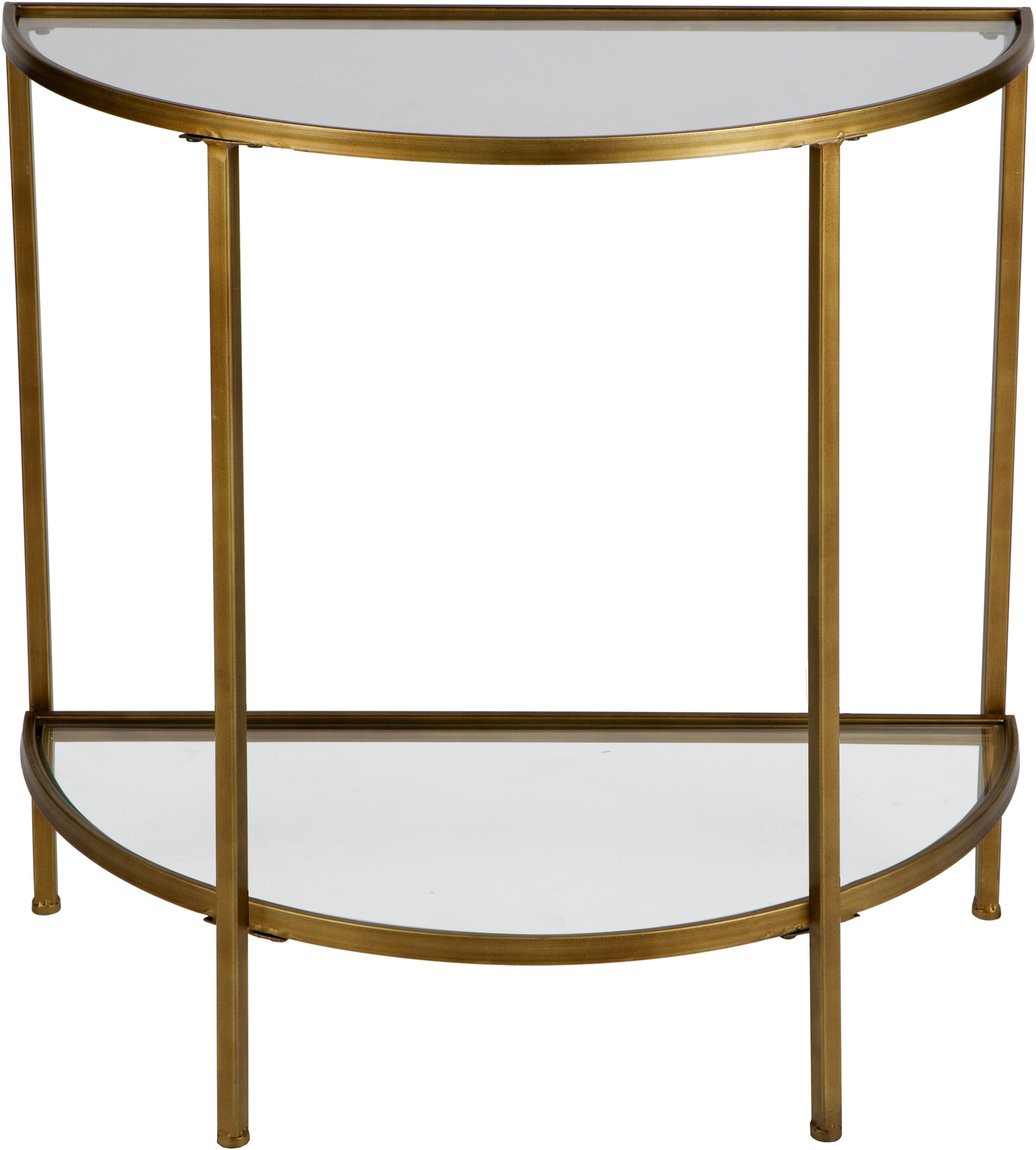 WOOOD Table d'appoint »Goddess mit Glasplatten und gestell in Messingoptik, abgeflachte Seite« Structure fine en fer, deux étagères en verre, bord avant arrondi