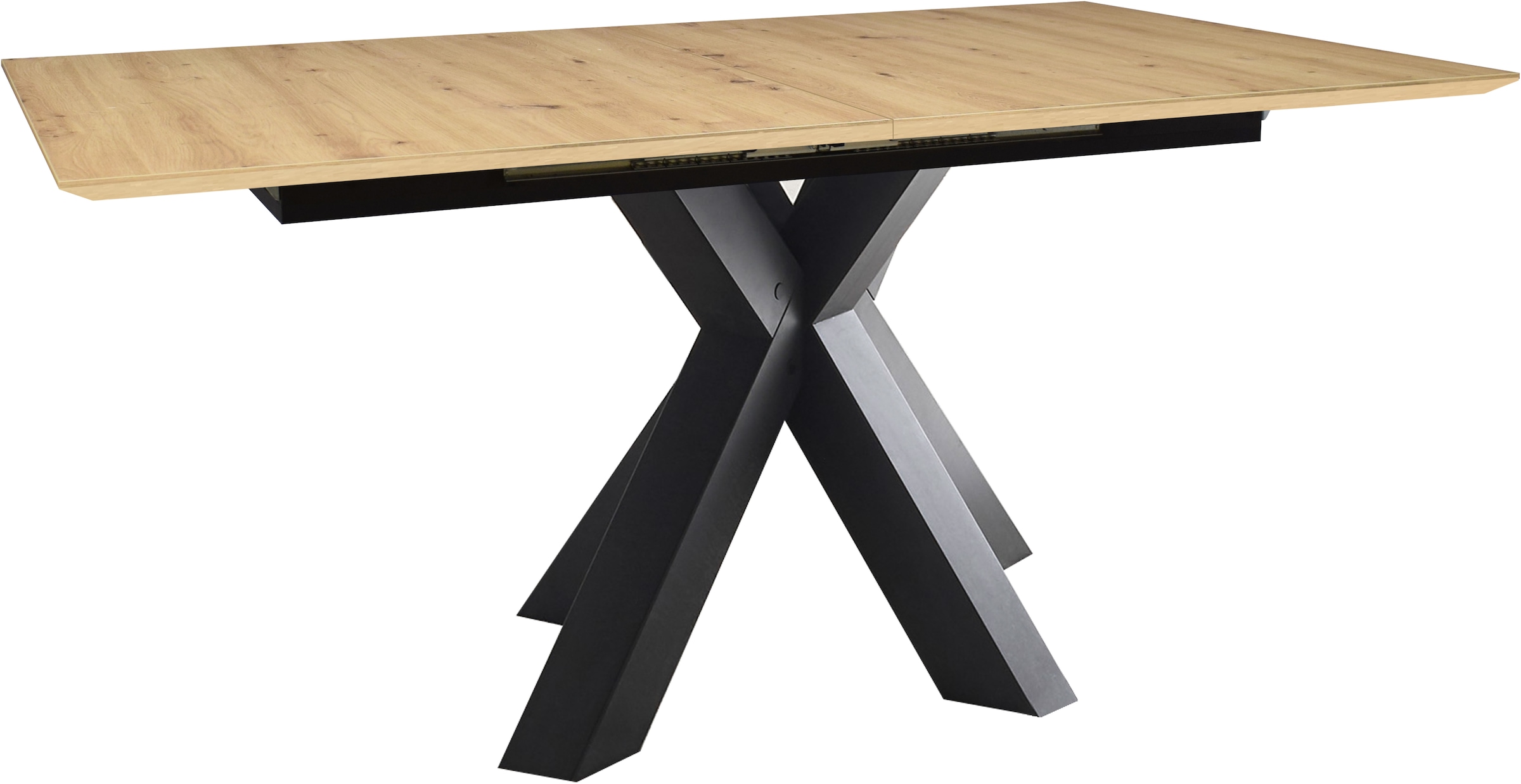 Mäusbacher Schwarzstahl, Asteiche, Schwarzstahl, Asteiche Esstisch "Faro" Faro Esstisch Schweizer Kante, Ausziehbar Bis 210 Cm, Synchronauszug