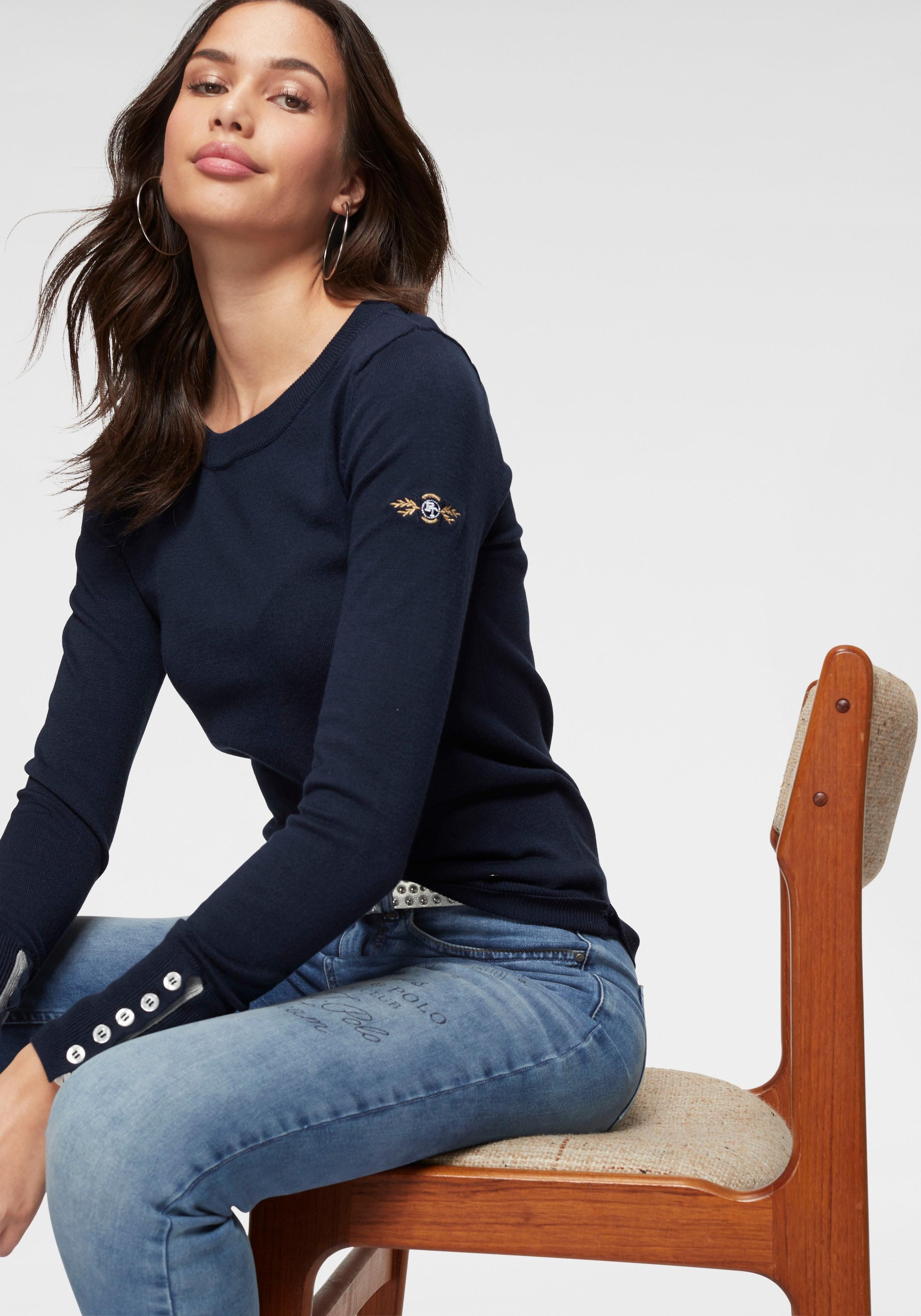 Image of TOM TAILOR Polo Team Rundhalspullover, mit Knopfleiste und kontrastfarbenen Details am Ärmelbündchen bei Ackermann Versand Schweiz