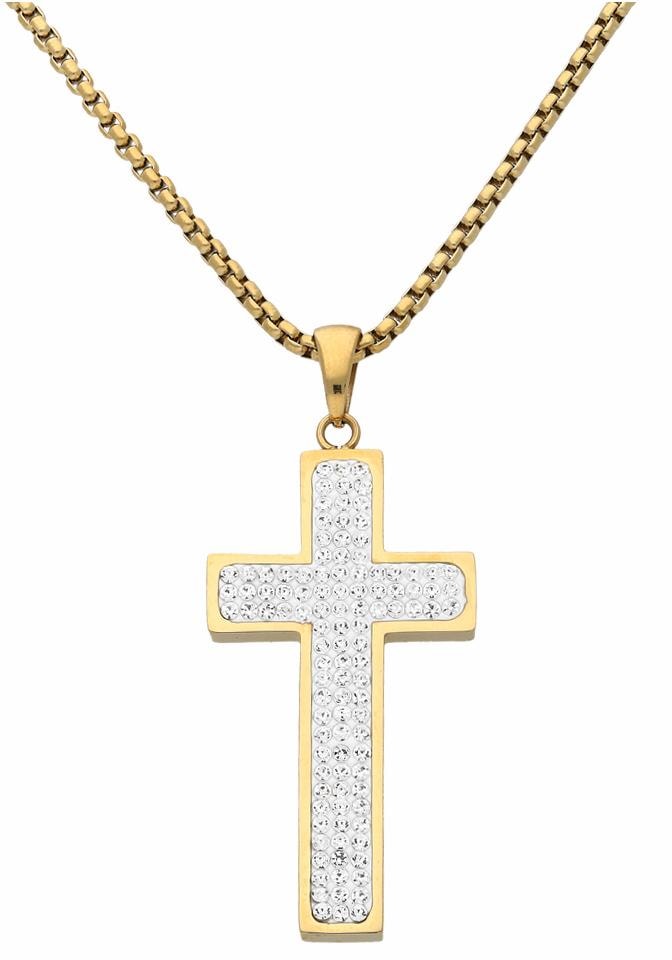 Firetti Kreuzkette »Schmuck Geschenk Halsschmuck Halskette Kreuz glitzernd«, mit Kristallstein (synth.)