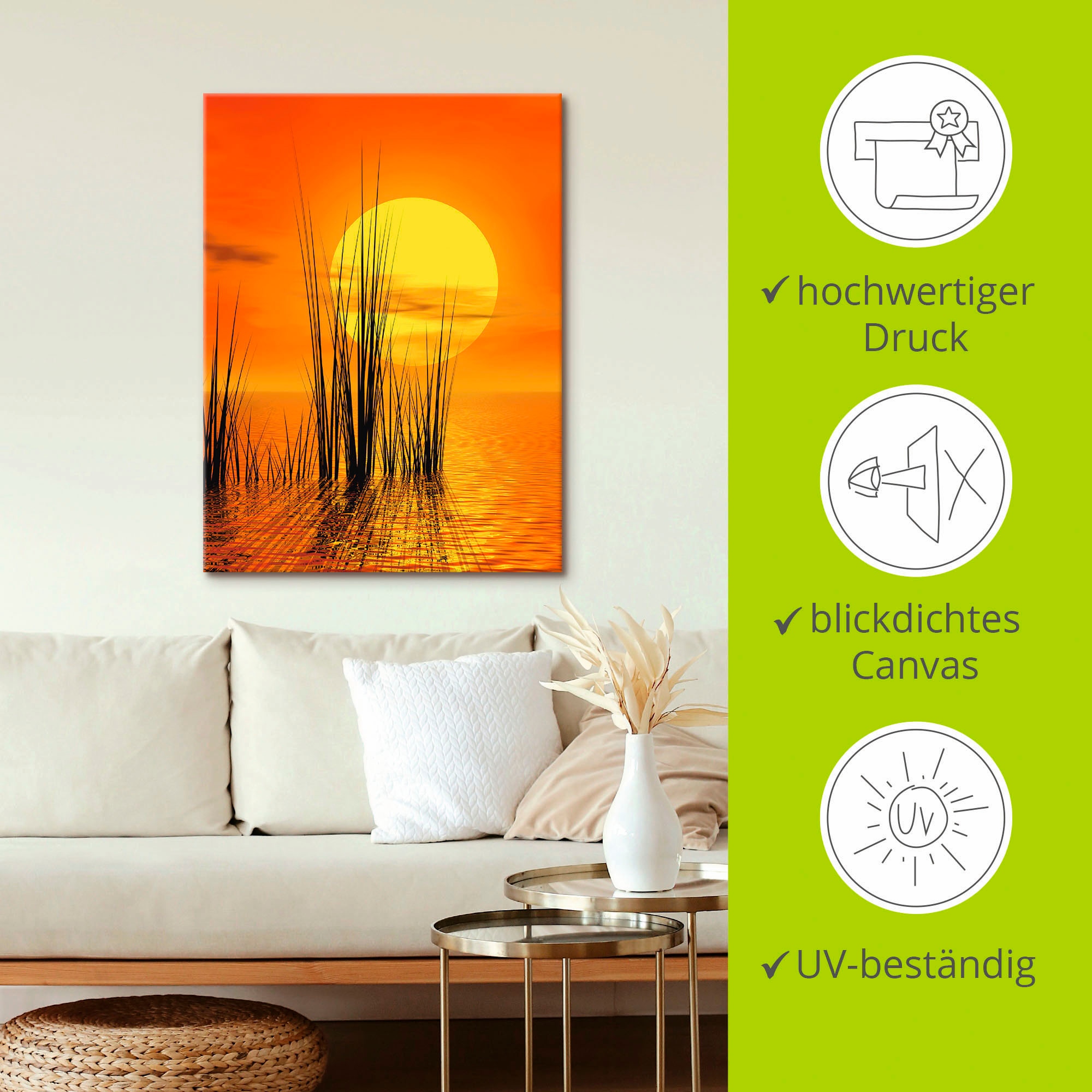 Artland Leinwandbild »Sonnenuntergang mit Schilf« Sonnenaufgang & -untergang 1 Stk. tlg. auf Holzrahmen gespannt