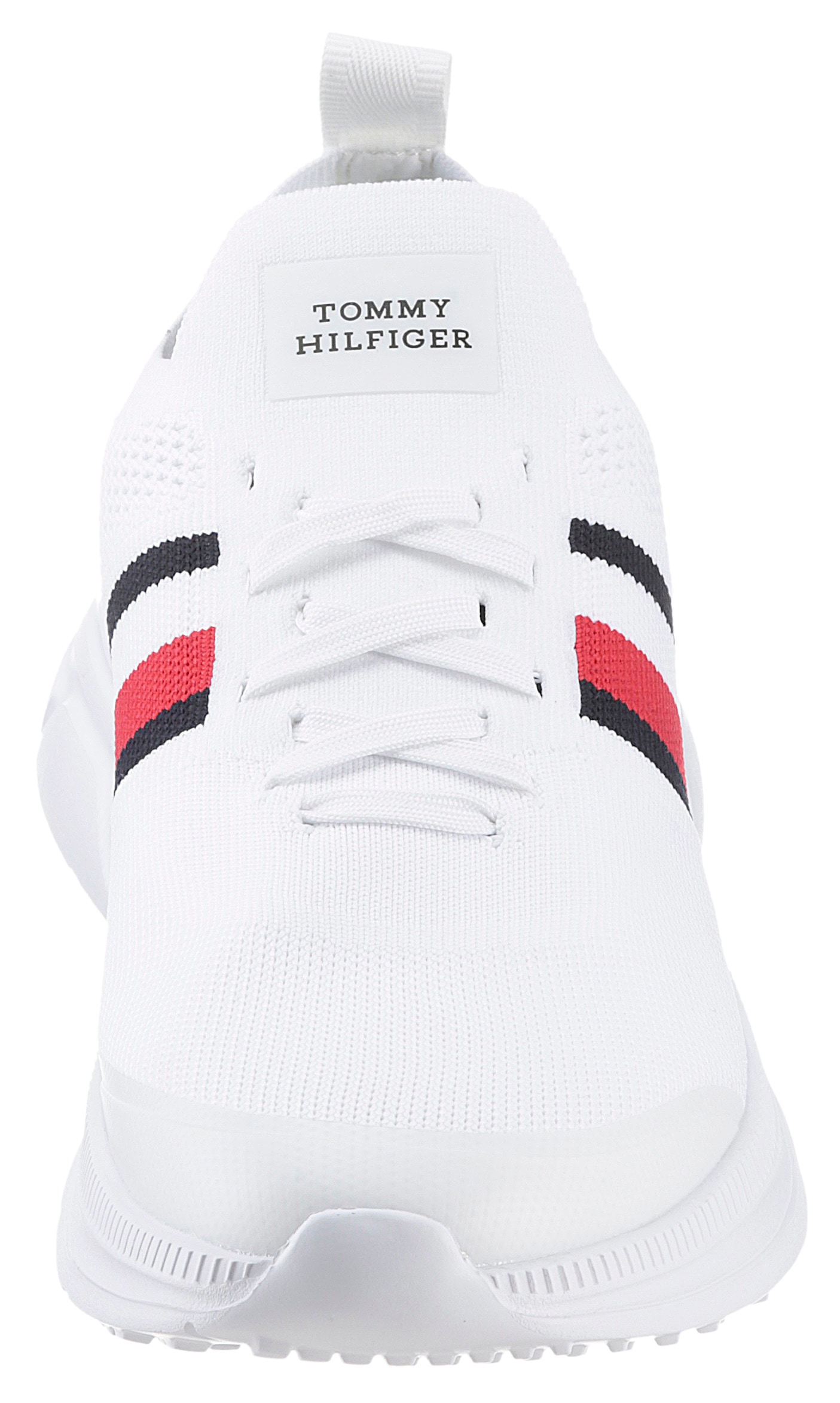 Tommy Hilfiger Slip-On Sneaker »MODERN RUNNER KNIT STRIPES ESS«, Schnürschuh, Freizeitschuh, Slipper mit seitlichen Streifen