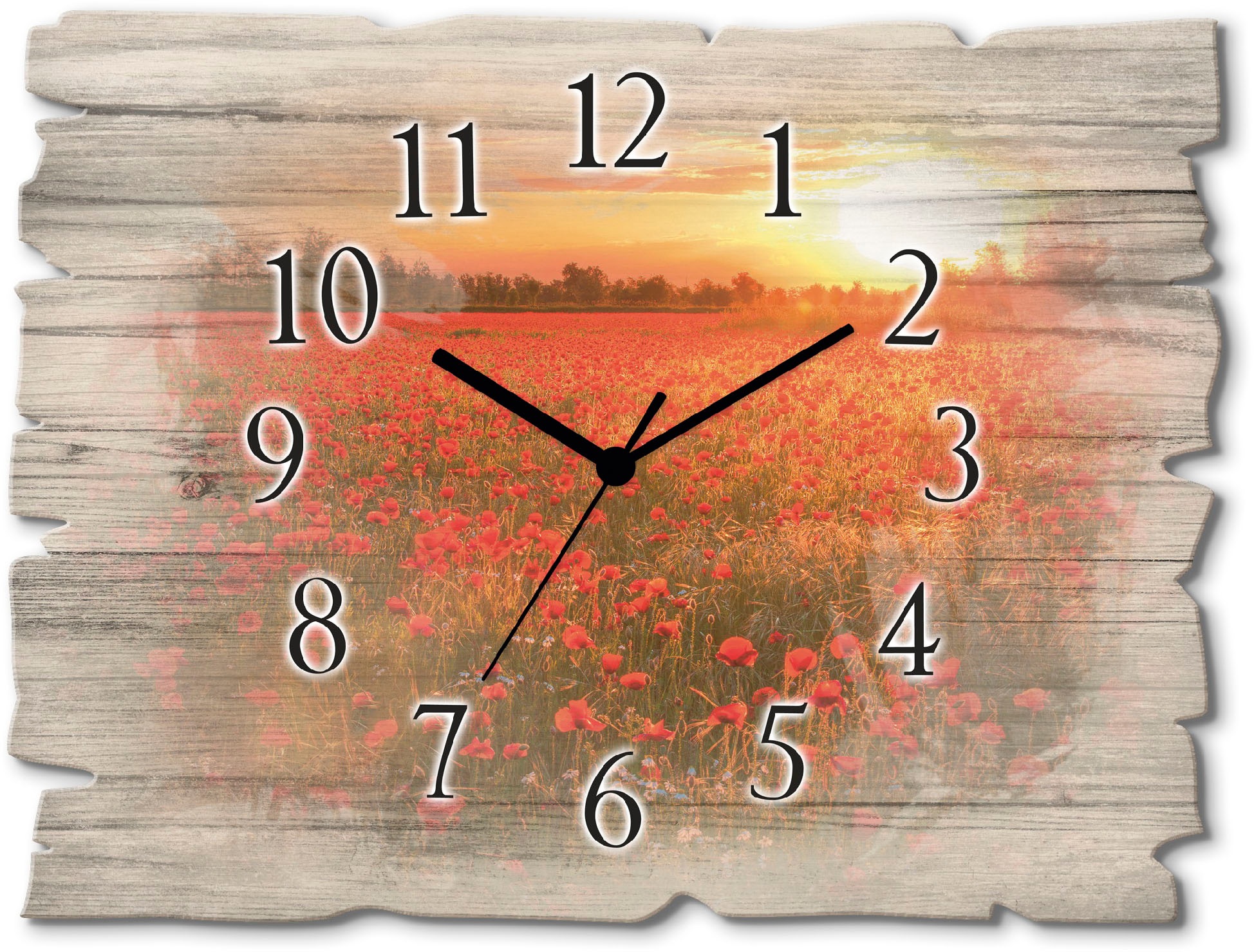 Image of Artland Wanduhr »Mohnblumenfeld bei Sonnenuntergang«, lautlos, ohne Tickgeräusche, nicht tickend, geräuschlos - wählbar: Funkuhr o. Quarzuhr, moderne Uhr für Wohnzimmer, Küche etc. - Stil: modern bei Ackermann Versand Schweiz