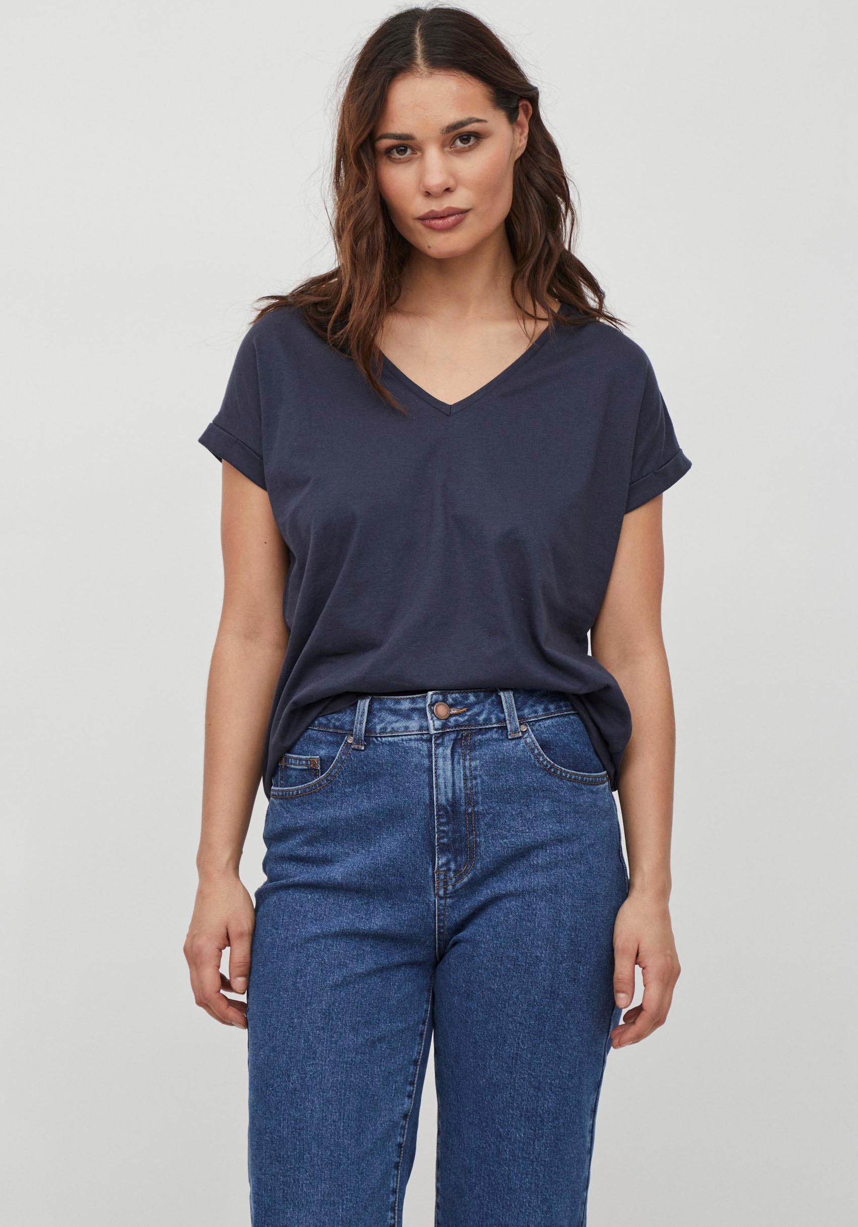 Image of Vila V-Shirt »VIDREANMERS V-NECK«, Umschlag am Ärmelsaum bei Ackermann Versand Schweiz