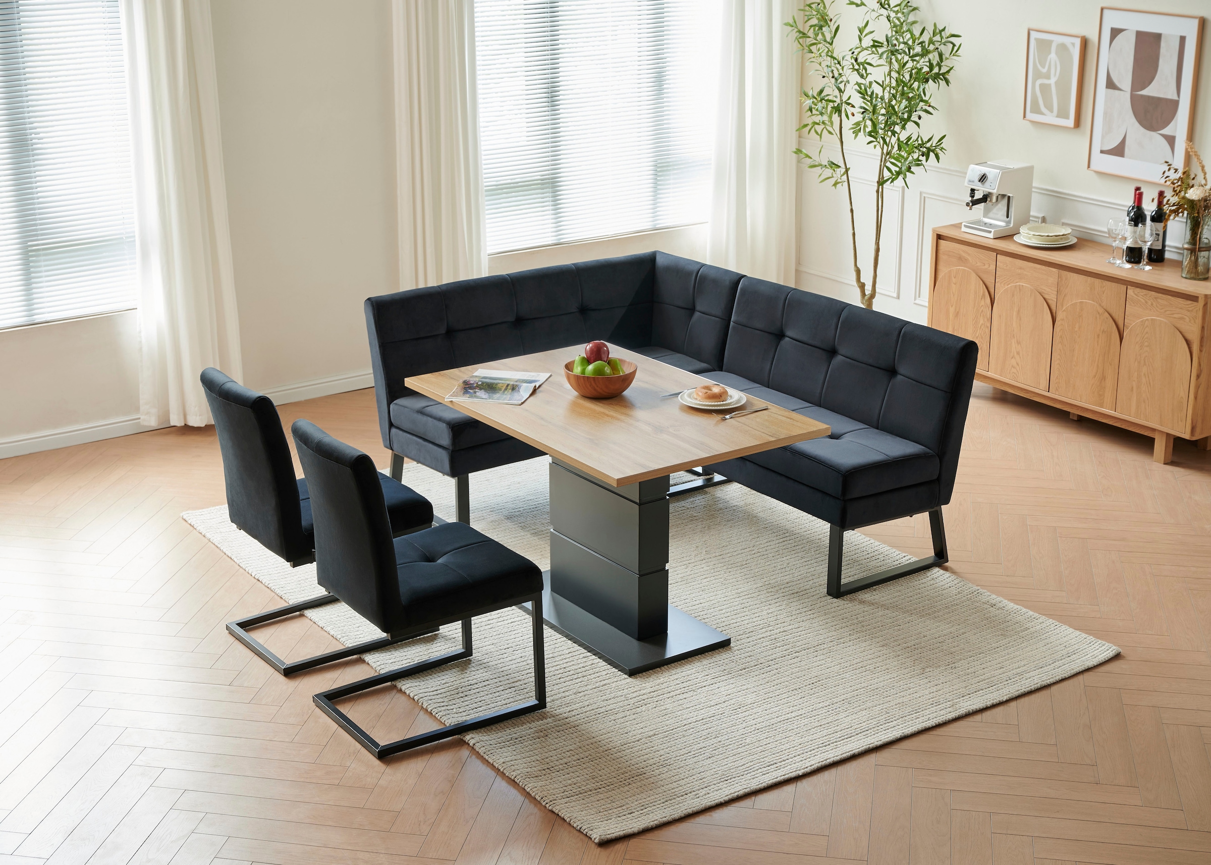 GOODproduct Eckbank »Geranie, Sitzbank, Essbank, pflegeleichter Strukturstoff« Eckbank inkl. Stauraum, Pulverbeschichtetes Metallgestell