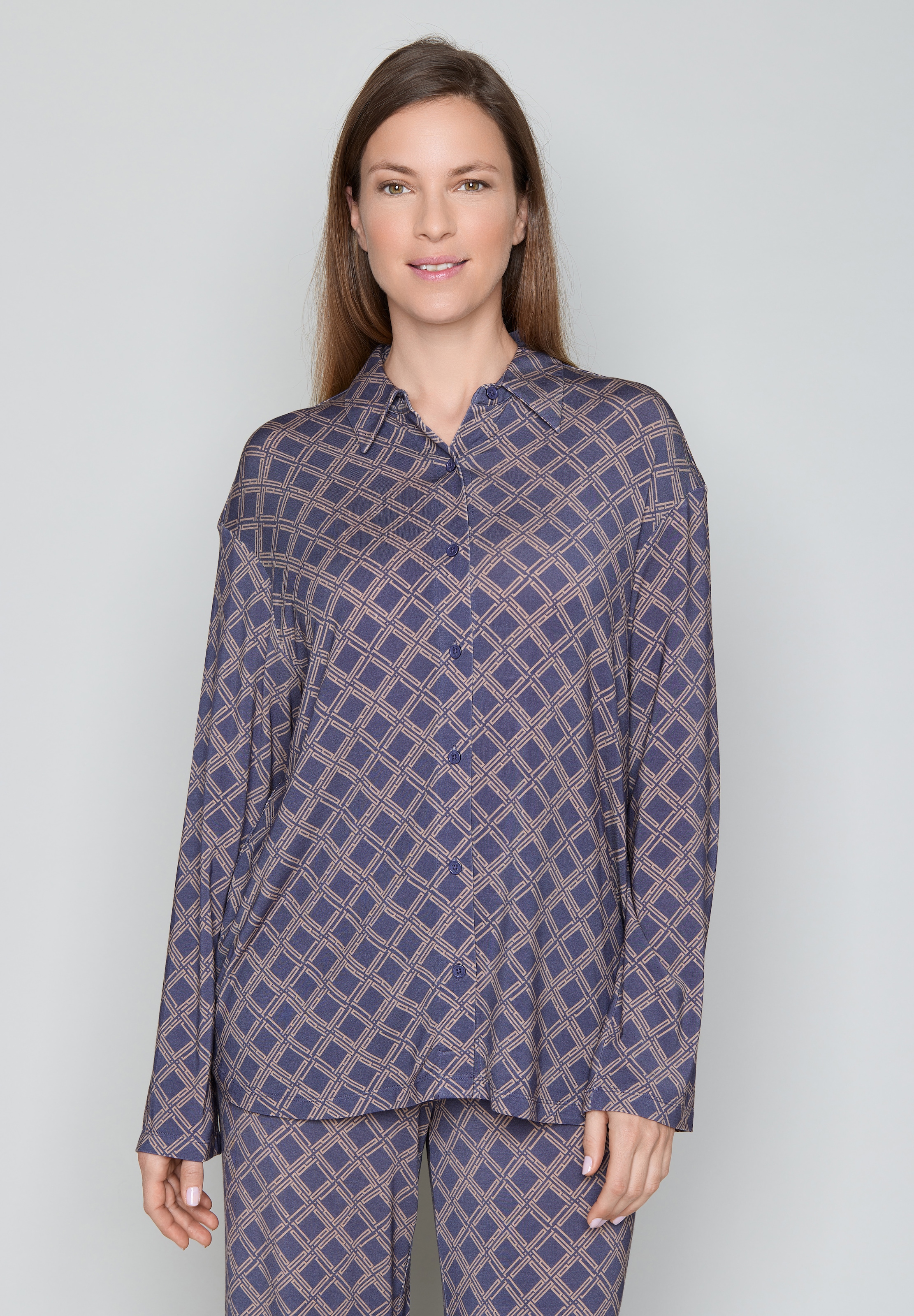 Image of JOOP Pyjamaoberteil bequemer Schnitt, Langarm, mit geometrischem Print, für Homewear