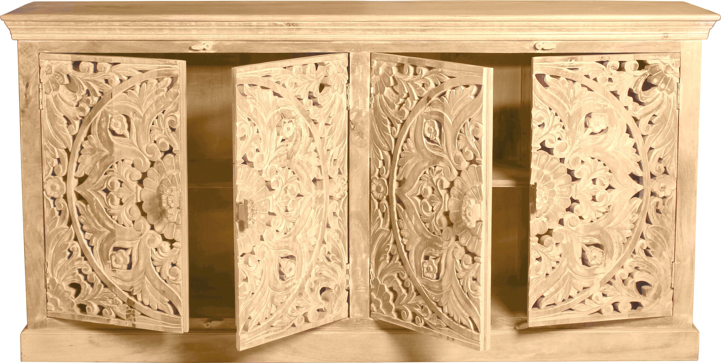 SIT Buffet »Grosseto aus Mangoholz mit 4 Türen und aufwändigen Schnitzereien« Buffet massif de style oriental avec grand espace de rangement