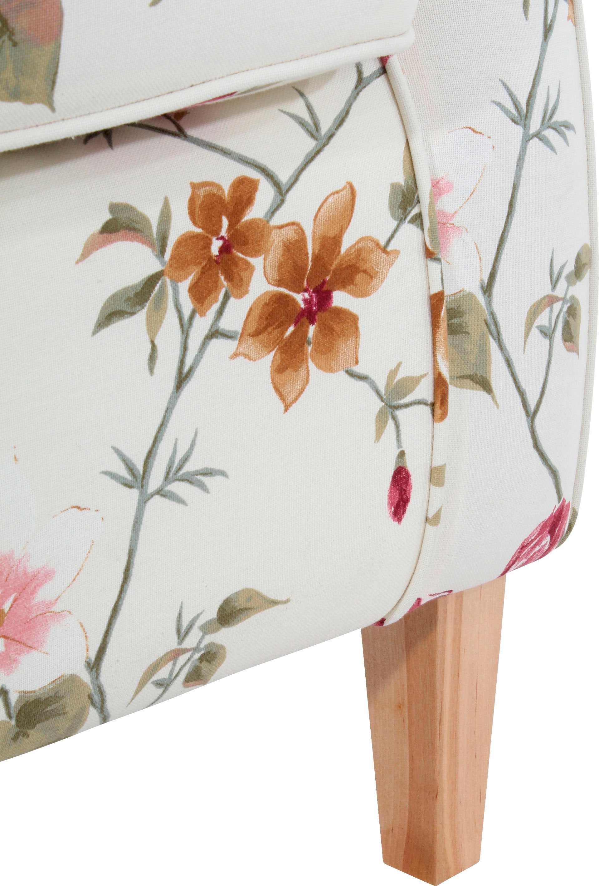 Max Winzer® Ohrensessel »Luke, Hochlehnsessel mit komfortablem Federkern«, mit Kederverzierung, mit Blumenmuster, floraler Bezug