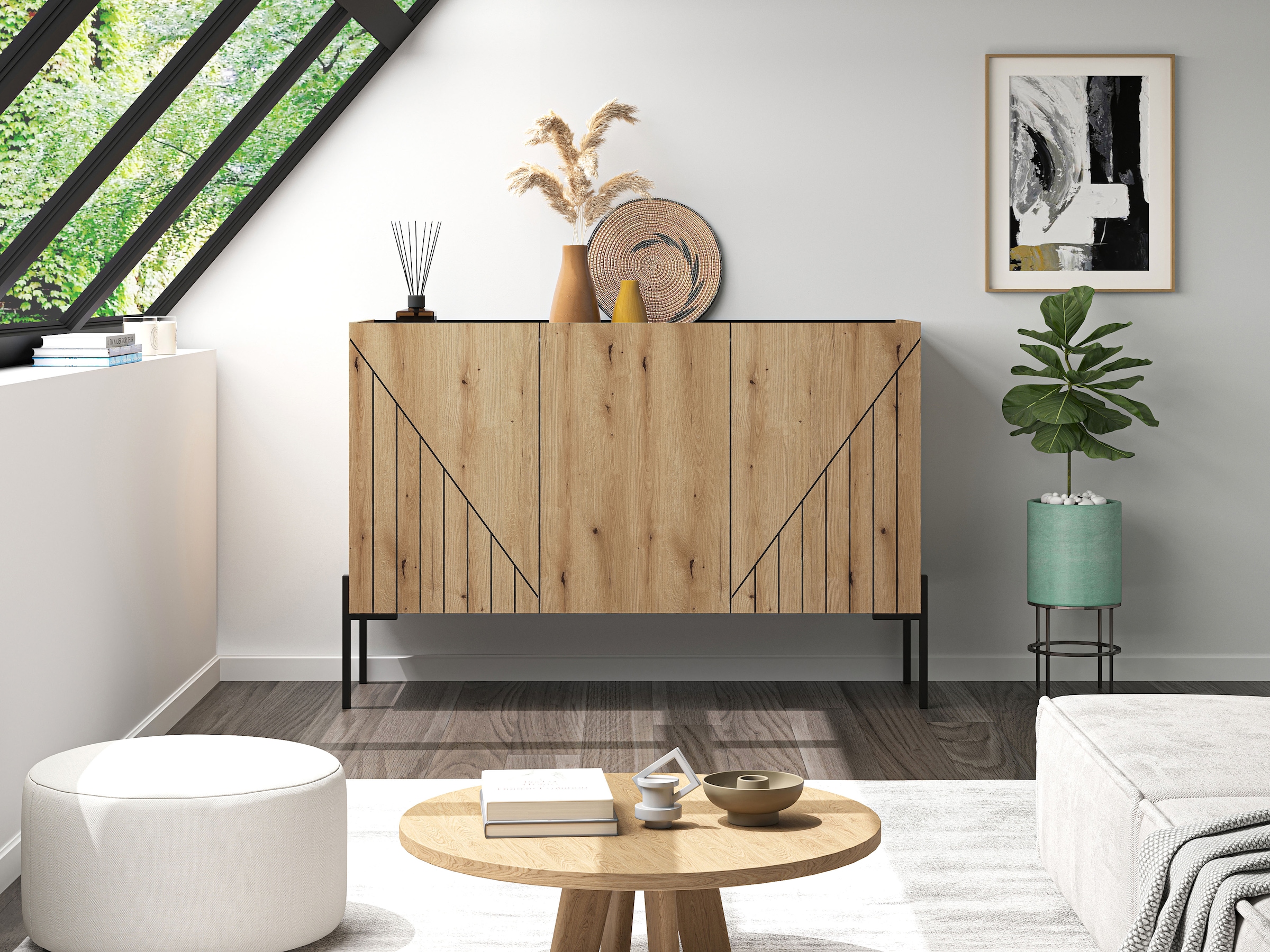 INOSIGN Sideboard »SNETT, Breite: 122cm, mit Metall-Stabfüssen, 3 Türen, 3 Einlegeböden« Anrichte, Kommode, Schrank, Board, Higboard