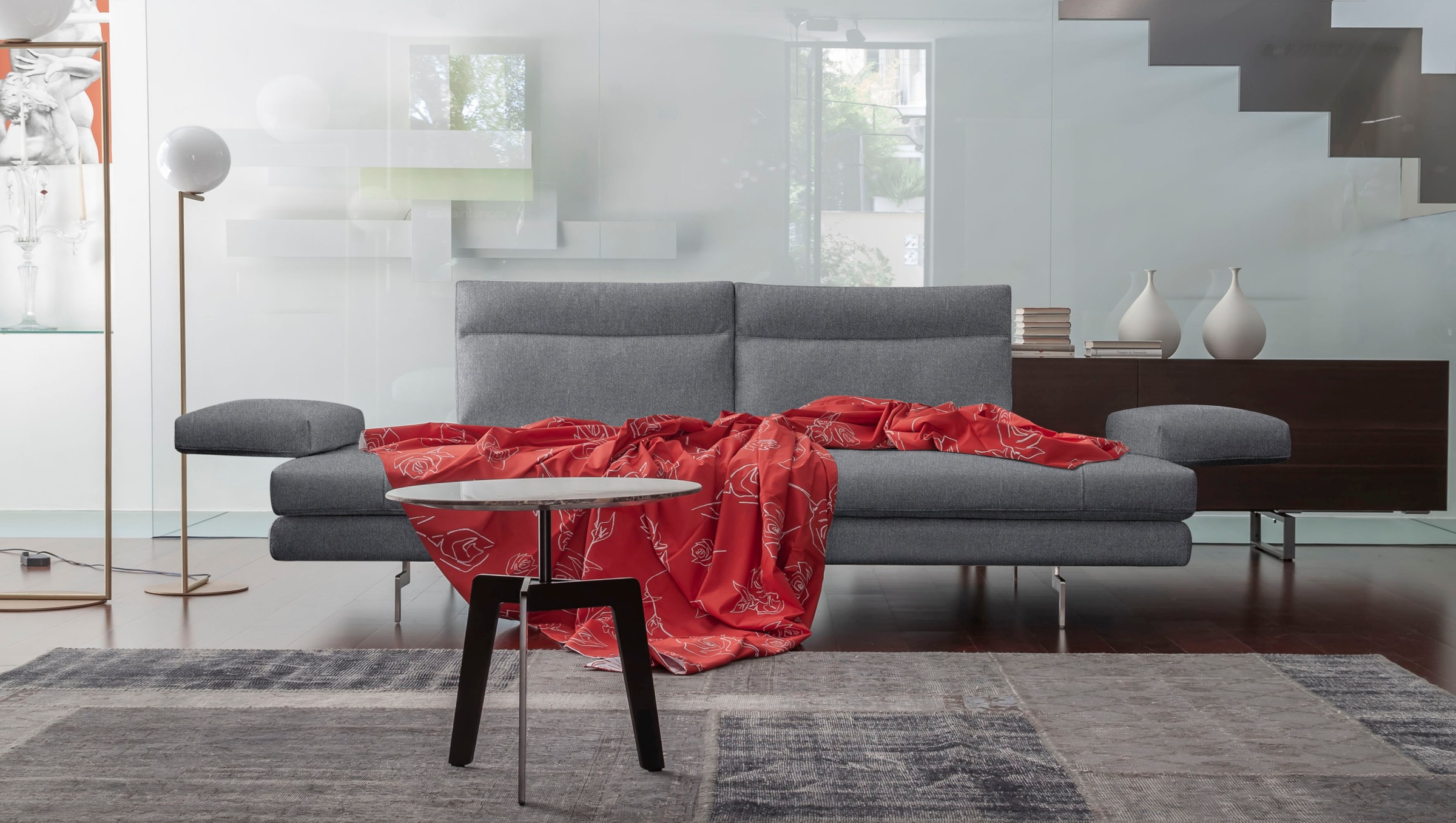 CALIA ITALIA 3,5-Sitzer »Toby Wing, italienisches Designsofa mit erstklassigem Sitzkomfort«, inklusive Sitztiefenverstellung, Füsse in Chrom glänzend