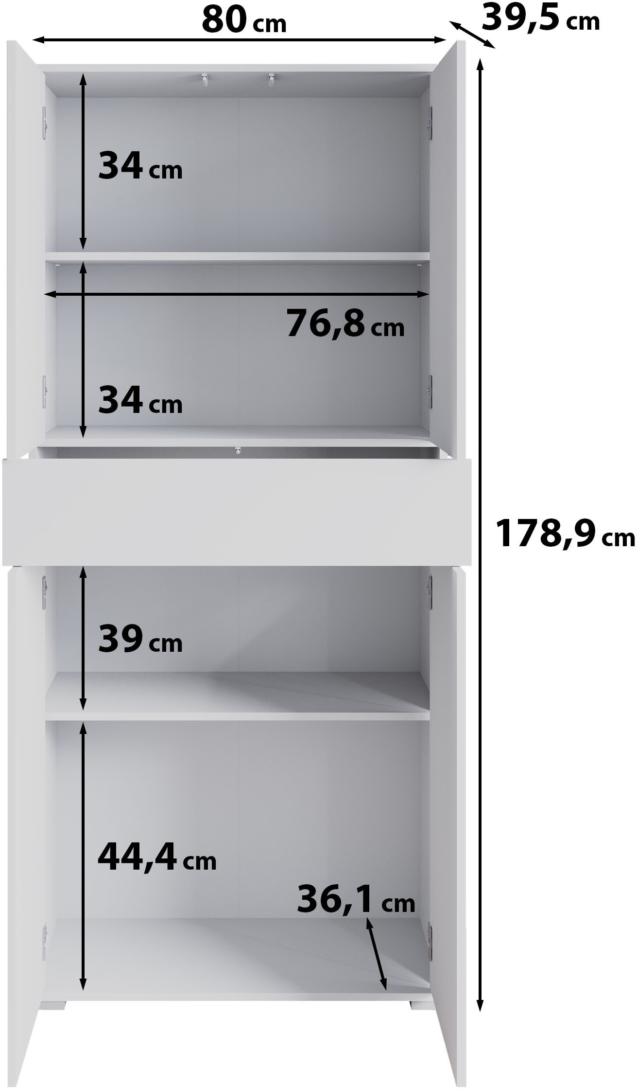GOODproduct Aktenschrank »Kenia, Stauraumschrank 80 cm breit mit Schublade« 1 Stk. tlg. Griffloses Design mit Push-to-Open und verstellbaren Einlegeböden