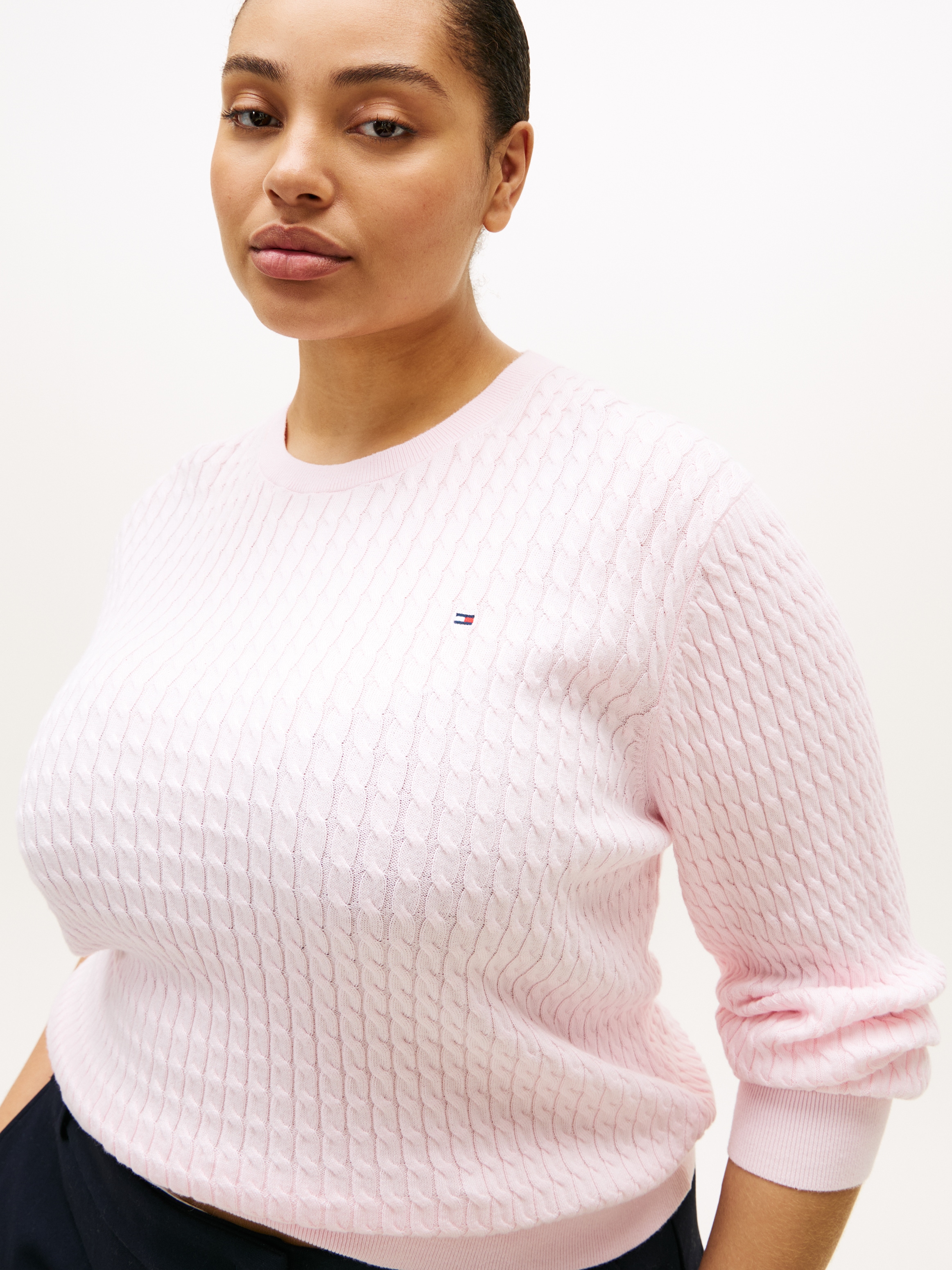 Tommy Hilfiger Curve Pull à col rond »CRV CO CABLE FINE GG CNK SWEATER« in grossen Grössen, mit Zopfmuster