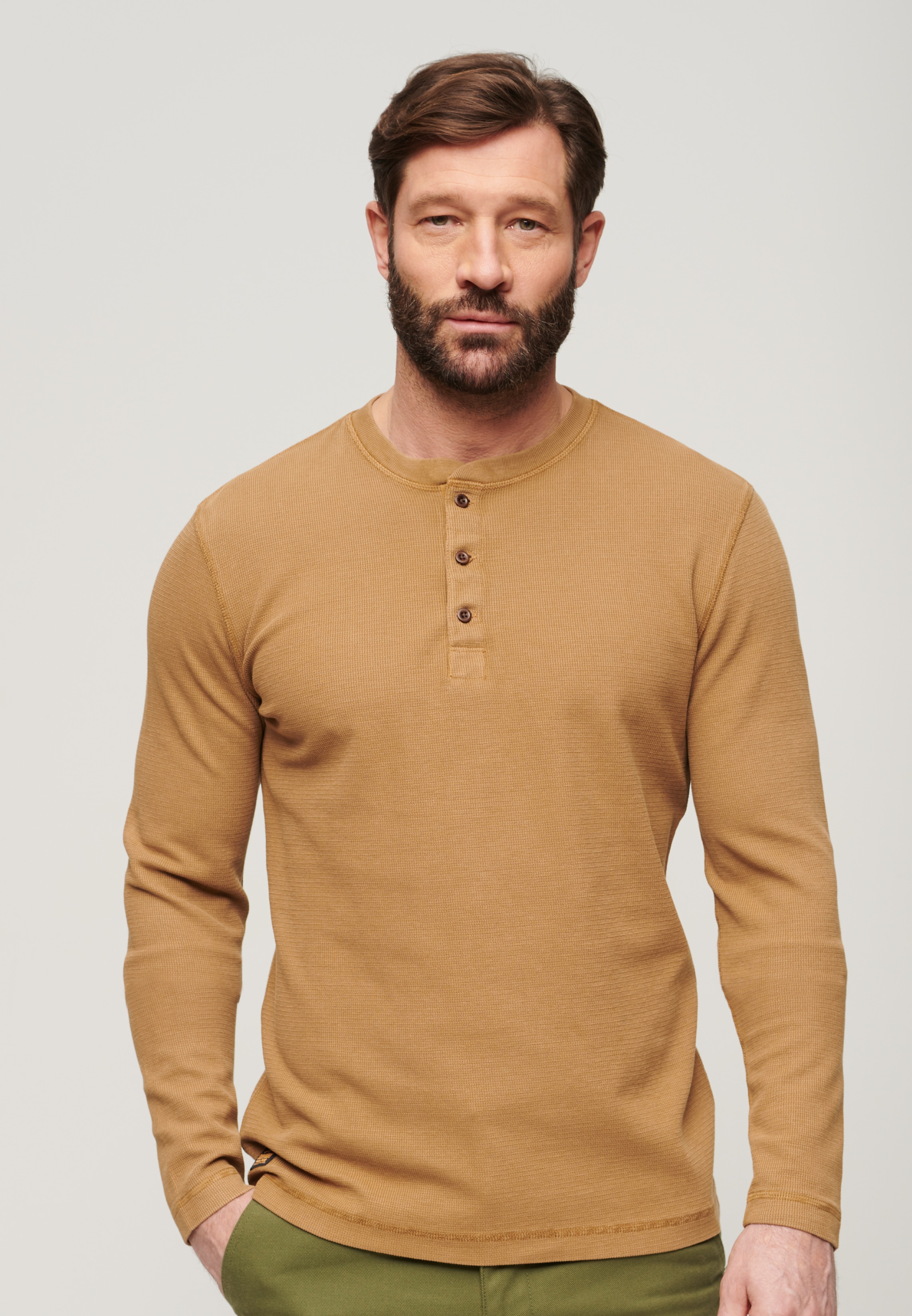 Image of Superdry Langarmshirt "WAFFLE LONG SLEEVE HENLEY TOP"