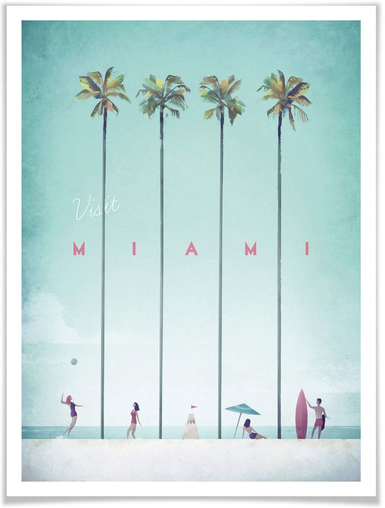 Wall-Art Poster »Palmen Strand«, Urlaub Wandposter kaufen Poster, Bild, (1 Wandbild, Strand, St.), Miami