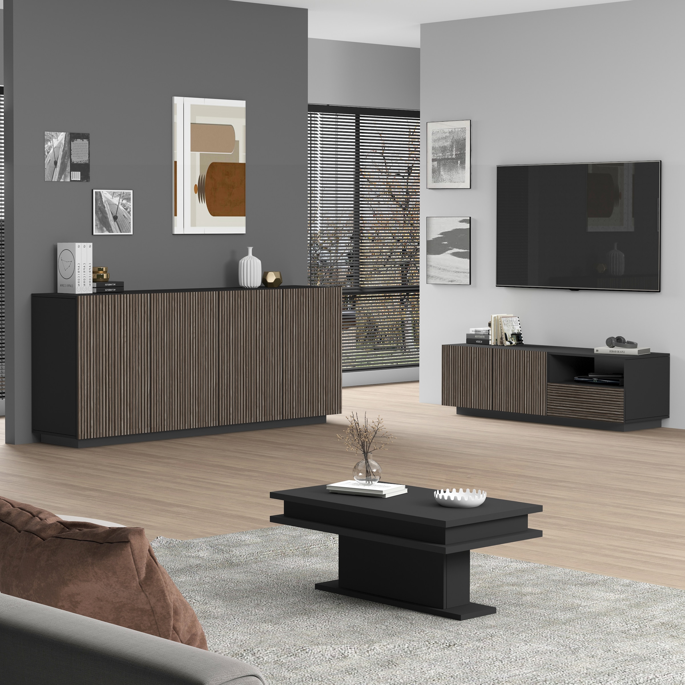 Home affaire Sideboard »Vega Sideboard,Kommode,200 cm« mit 4 Türen,Fronten mit  Rillen-Optik