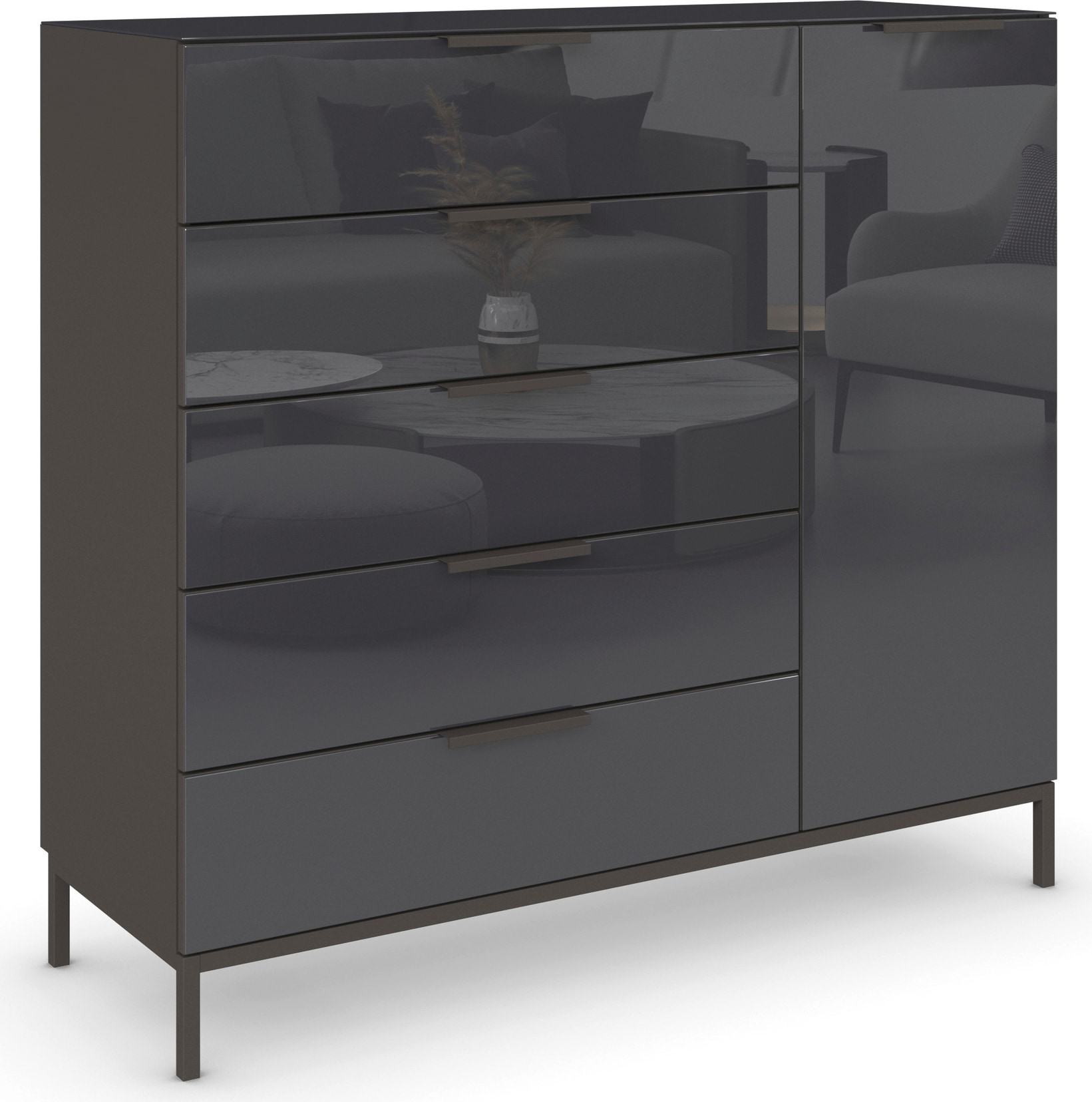 Image of rauch Kombikommode "Kommode Türkommode Sideboard Kombikommode FLIPP mit Glasfront" Breite 120 cm mit 2 Einlegeböden, 1-türig, 5 Schubladen, Soft-Close-Funktion, Oberboden und Front Glas