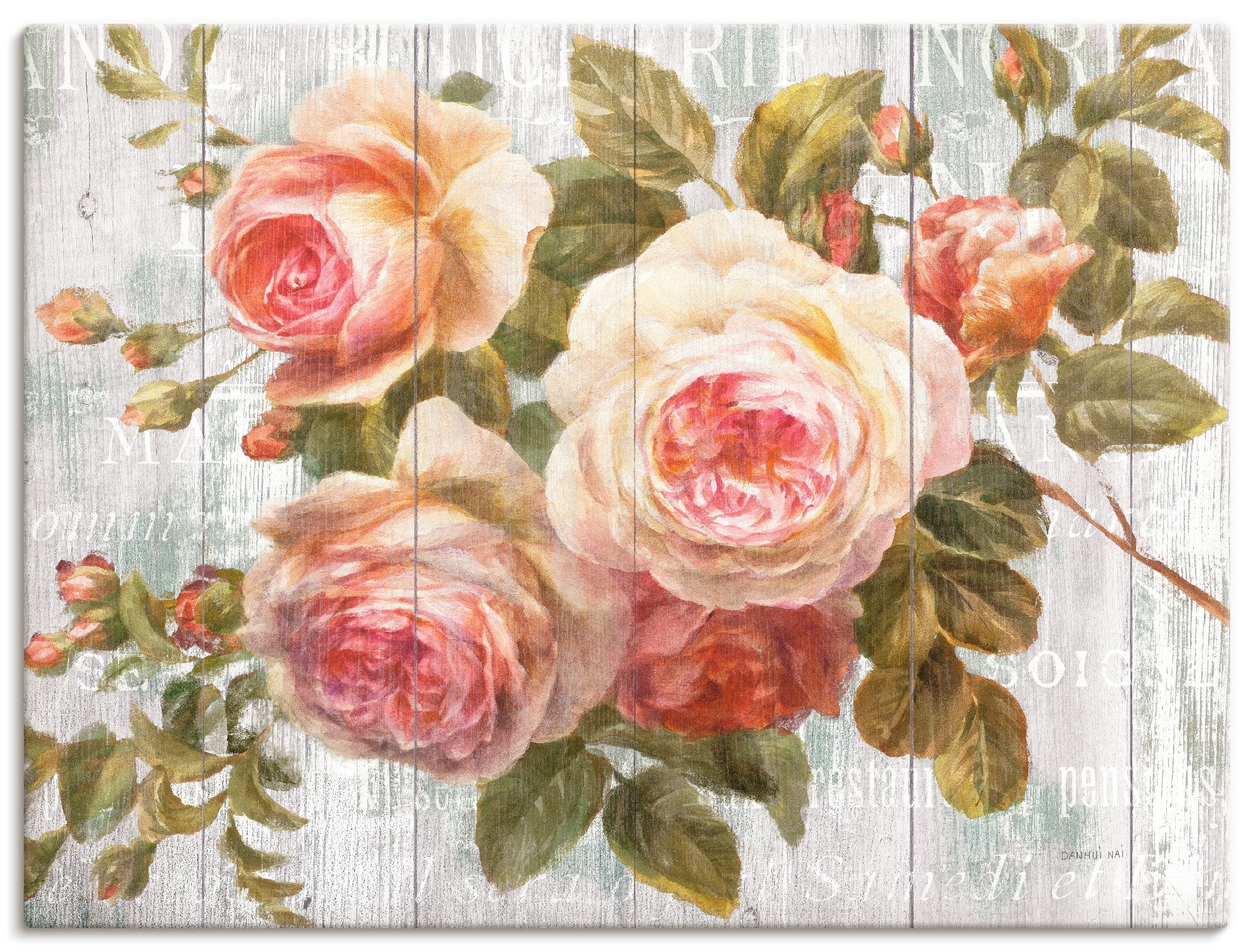 Image of Artland Wandbild "Vintage Rosen auf Holz" Blumen 1 Stk. tlg. als Leinwandbild, Poster in verschied. Grössen