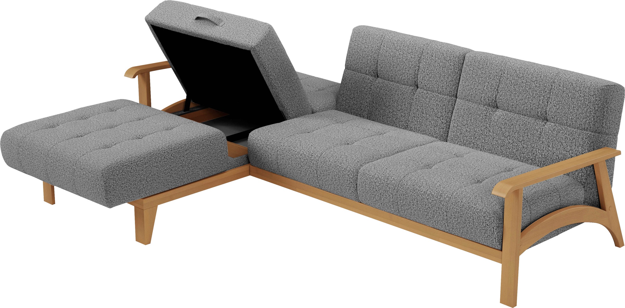 sit&more Ecksofa »Billund L-Form«, Armlehnen aus eichefarbigem Buchenholz, verschiedene Bezüge und Farben