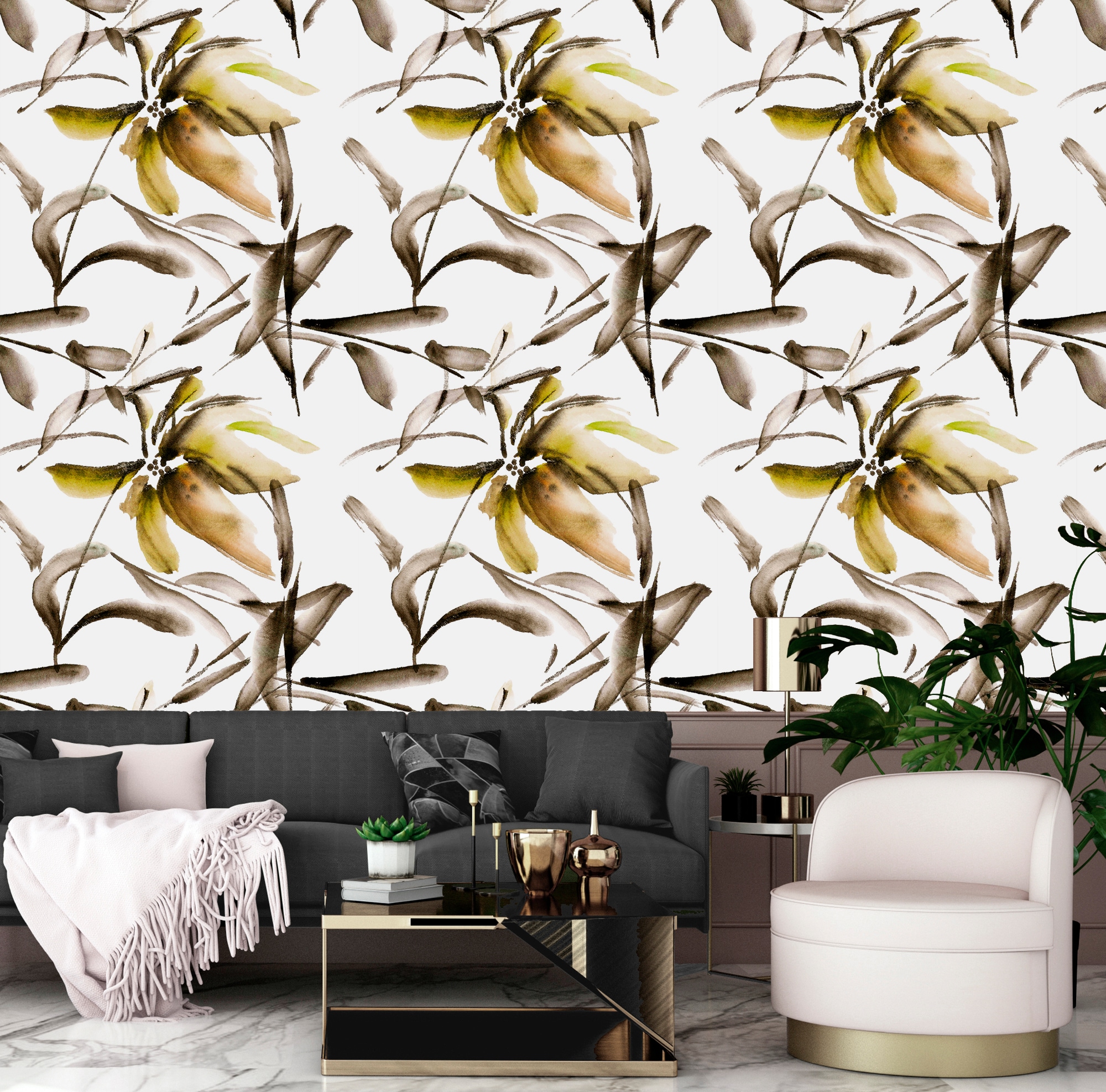 queence Papier peint vinyle »Raja« Motif | botanique | floral | imprimé | naturellement | à motifs 90x250cm, selbstklebend, kinderleichte Anbringung, , Sticker