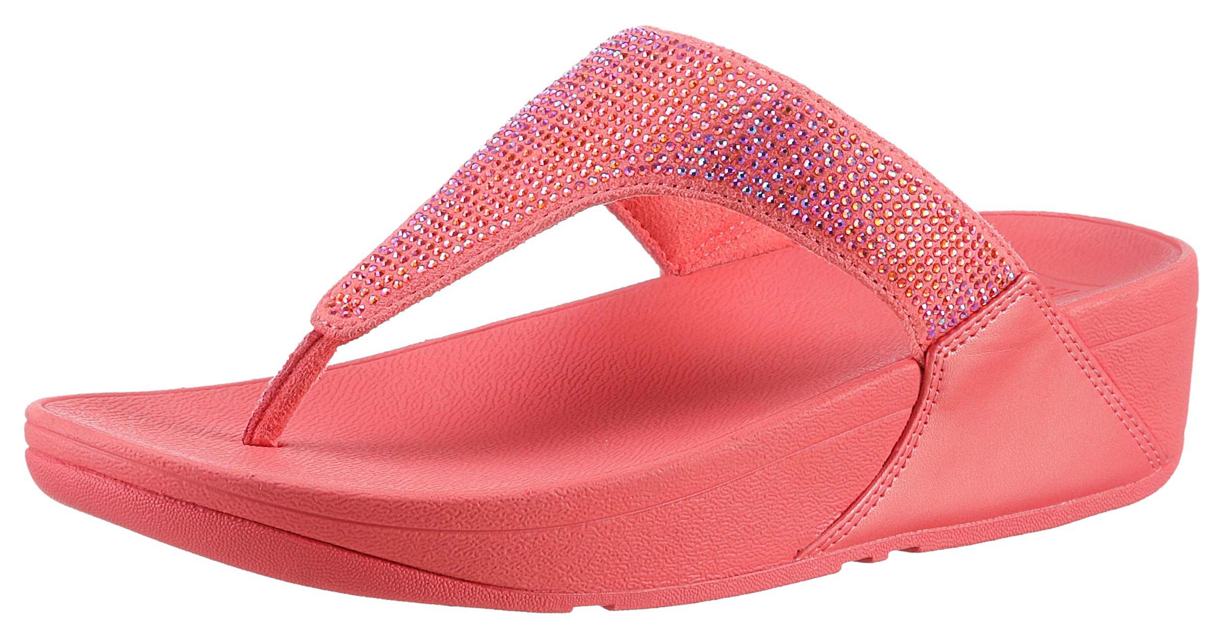 Fitflop Dianette »LULU CRYSTAL EMBELLISHED TOE-POST SANDALS - HOTFIX«, Keilabsatz, Sommerschuh, Zehentrenner mit weichem Zehensteg