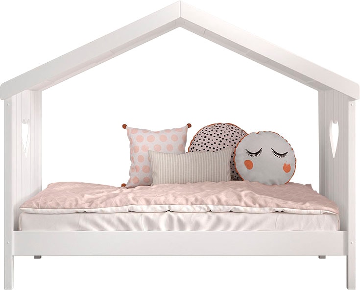 Vipack Hausbett »Amori, inkl. Dach, Rückseitig offen, mit Rolllattenrost« B/H/T ca. 213x171,7x98,7cm, verspielte Herz-Ausschnitte seitlich,  Liegefläche 90 x 200 cm, ein Highlight im Kinderzimmer, weiss lackiert