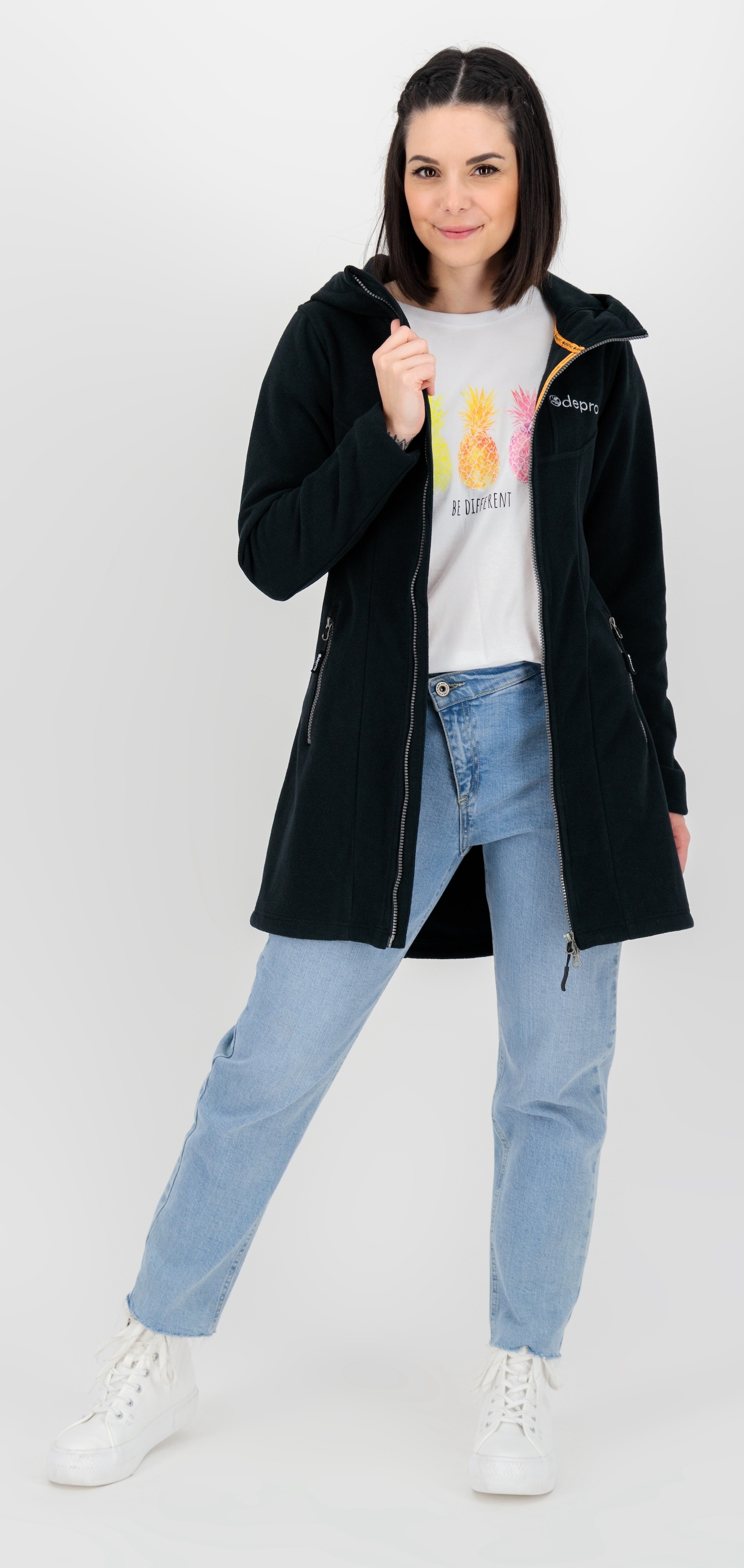 DEPROC Active Fleecejacke »GLORY APRIL« mit Kapuze mit 2-Wege-Reissverschluss