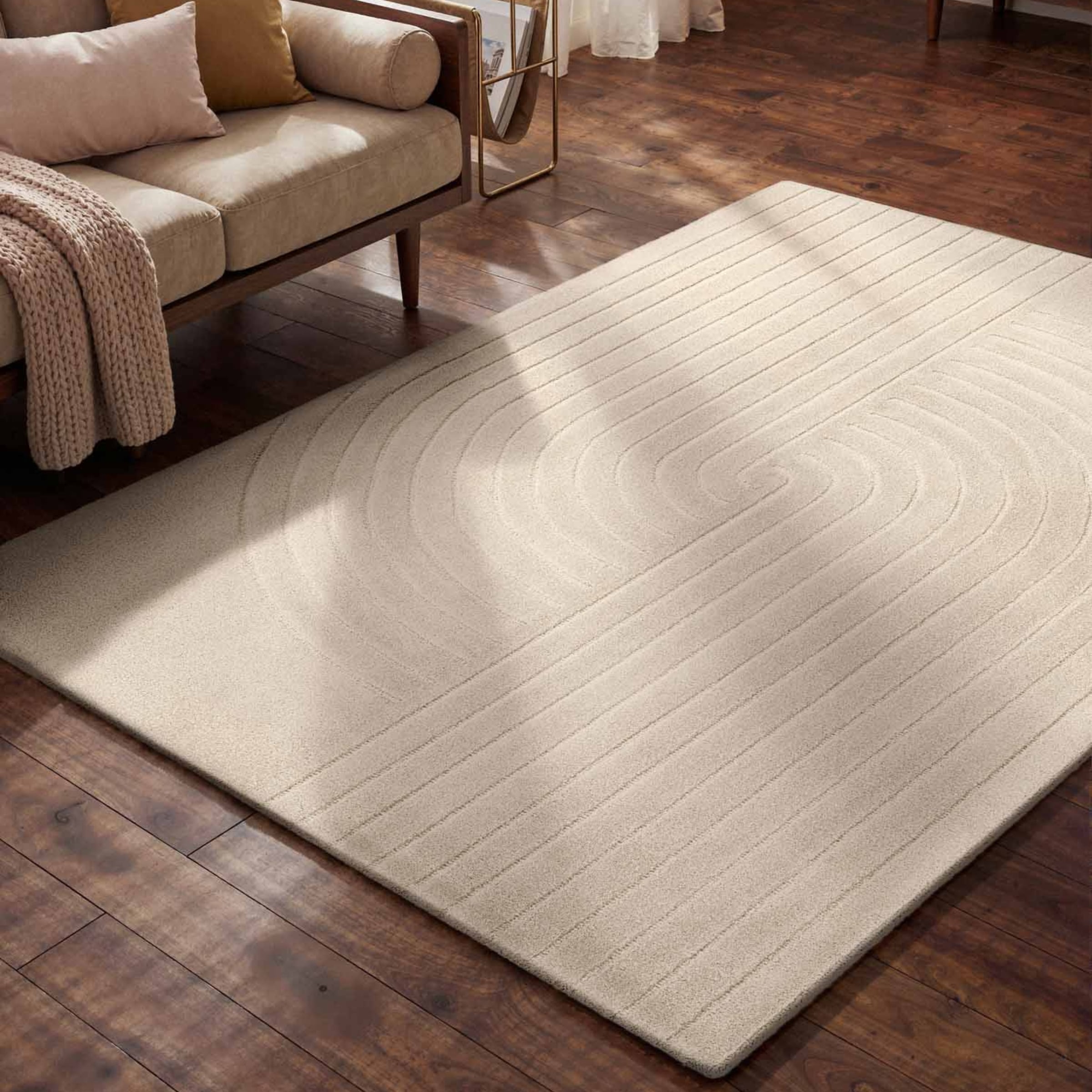 vikosa Wollteppich »Arcura« rechteckig 15 mm Höhe Wolle Handgemacht, Hoch-Tief-Effekt, Geometrisches Linien Wellendesign