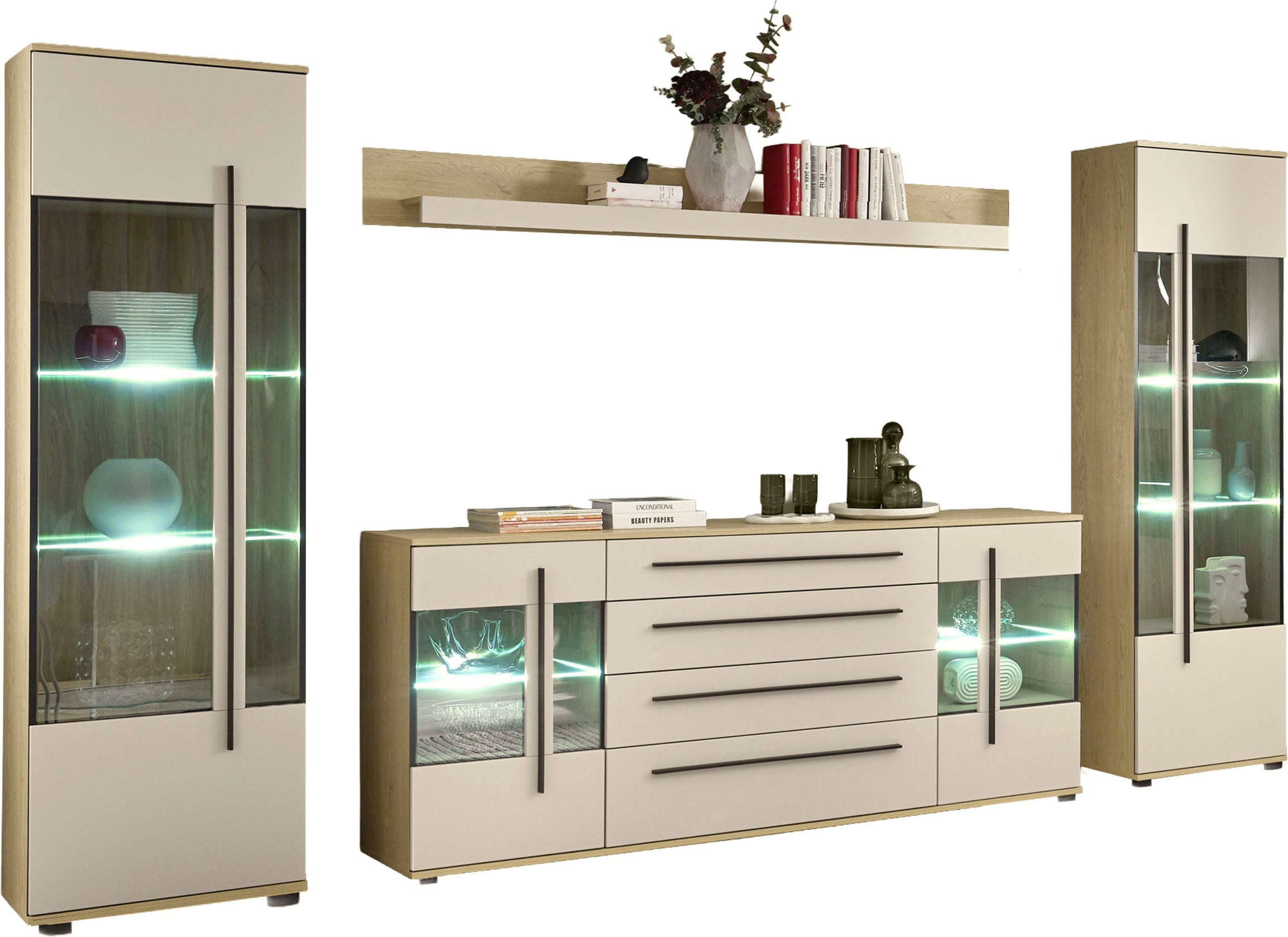 Home affaire Meuble mural »Cantara, Anbauwand, Wohnzimmer-Set, in Eiche Evoke, Weiss oder Kaschmir« Ensemble, 