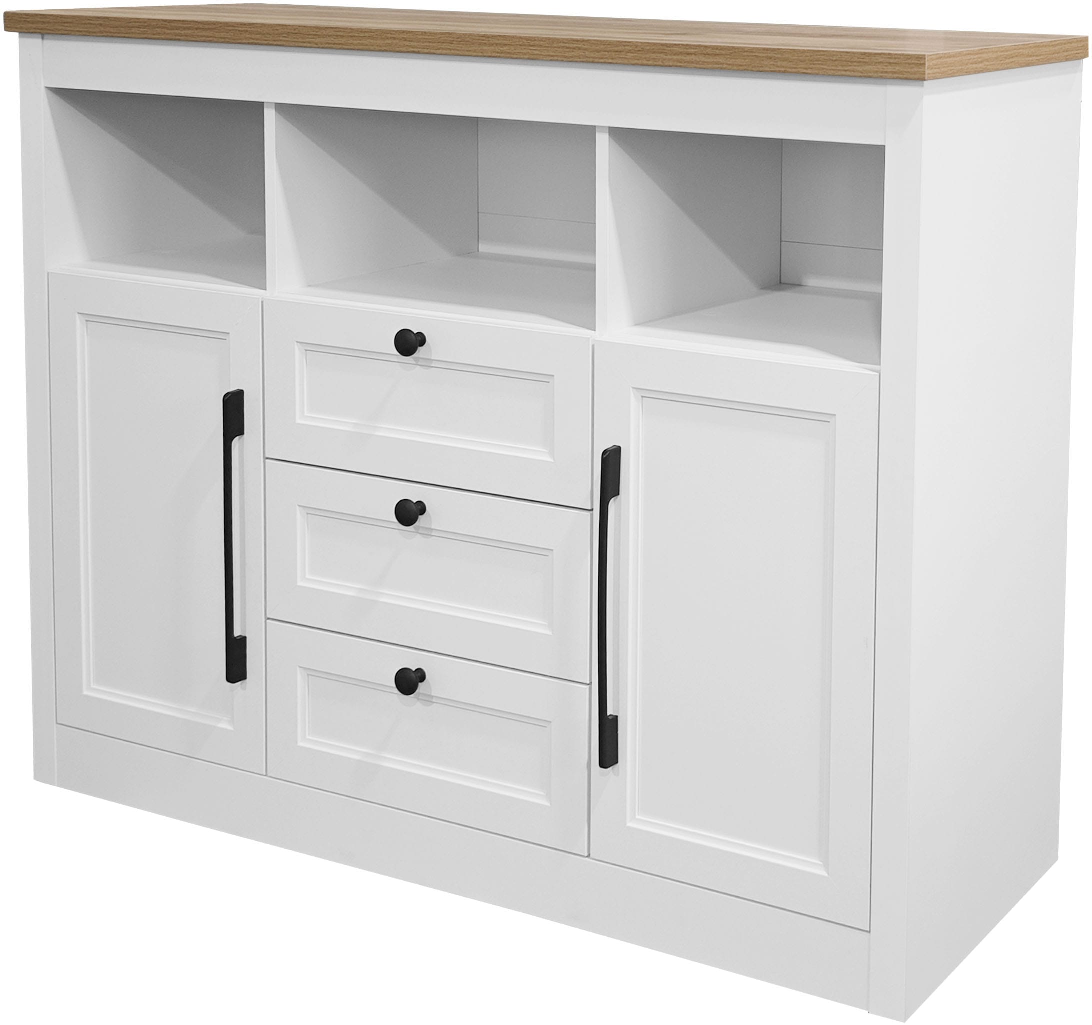 GOODproduct Sideboard »Ismund« aus MDF, mit Holz-Zierleiste, schwarzen Metallgriffen, Höhe 95 cm