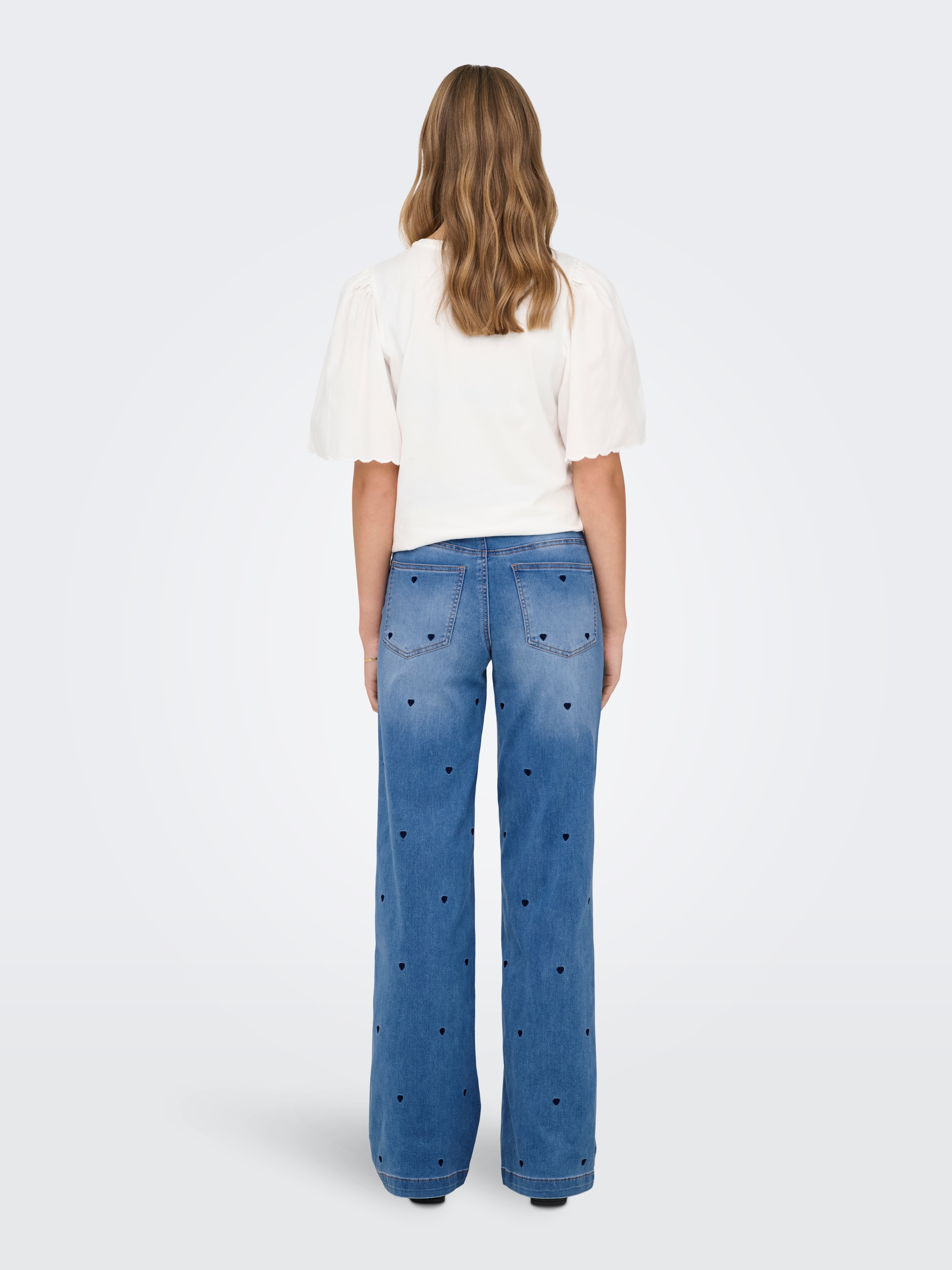 ONLY Jeans taille haute »ONLMADISON-ROYAL HEART HW WIDE DNM GUA« Materialmix, wide fit, high waist, allover Stickerei