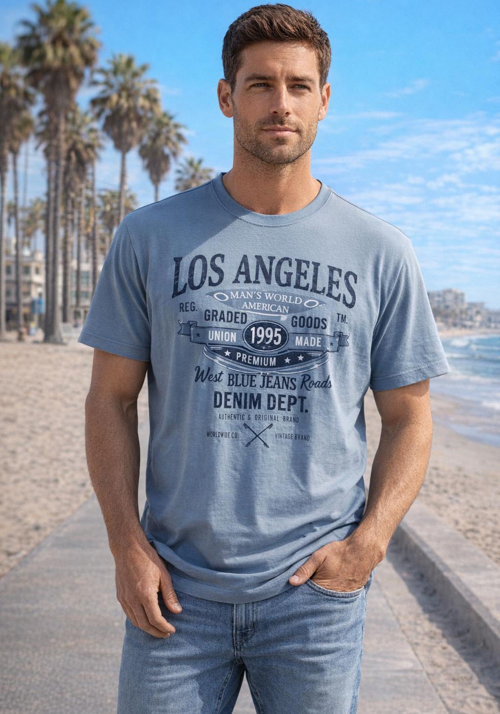 Image of Mans World T-Shirt Kurzarm, mit Print, Rundhalsausschnitt, aus Baumwolle