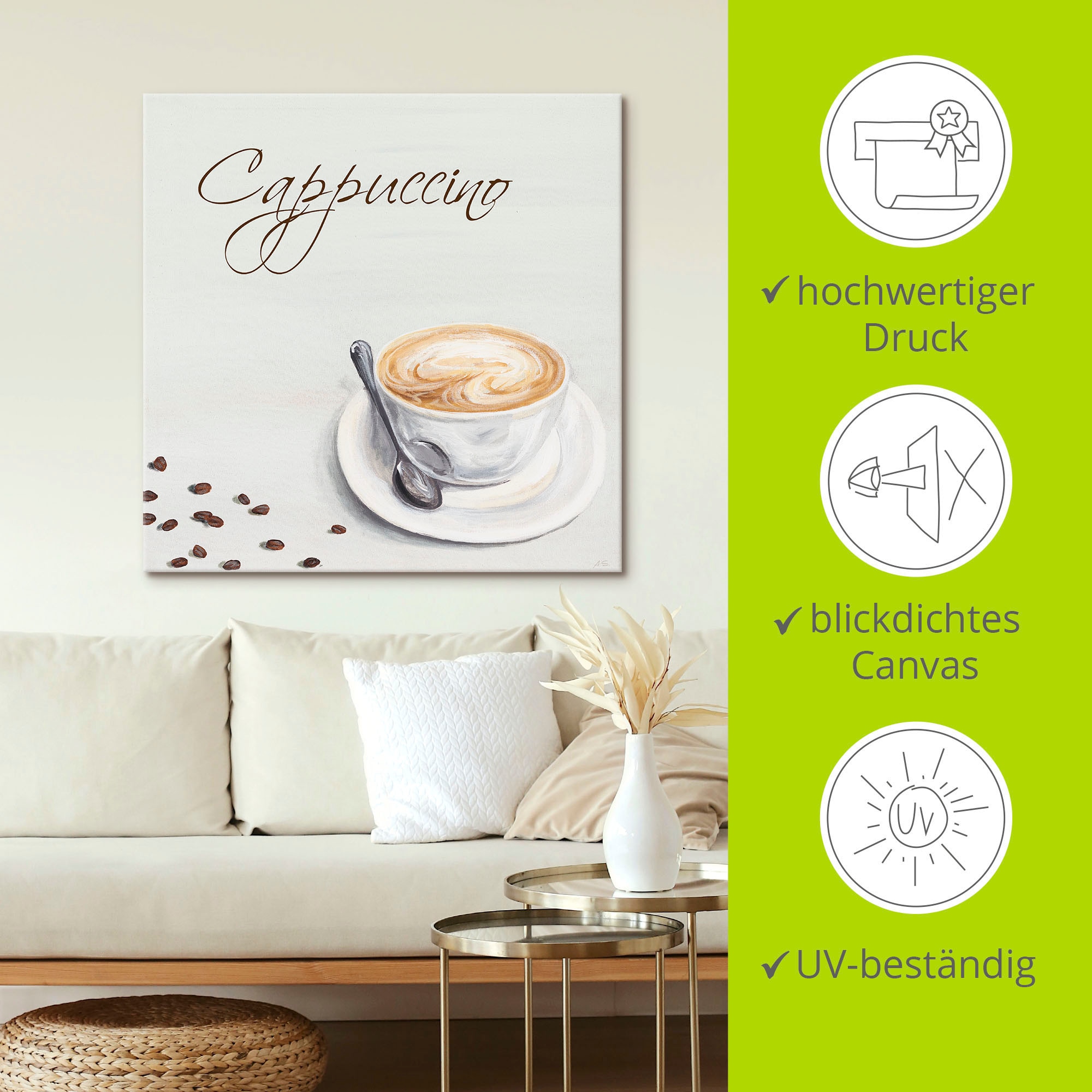 Artland Leinwandbild »Cappuccino II« Getränke 1 Stk. tlg. auf Holzrahmen gespannt