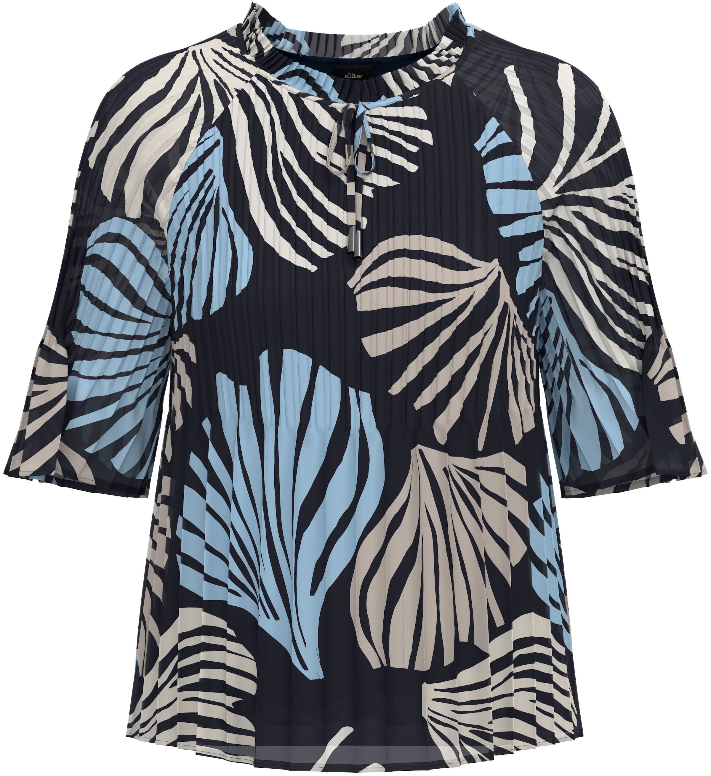 s.Oliver BLACK LABEL Blouse plissée leicht ausgestellte 3/4-Ärmel, mit Schleife am Ausschnitt