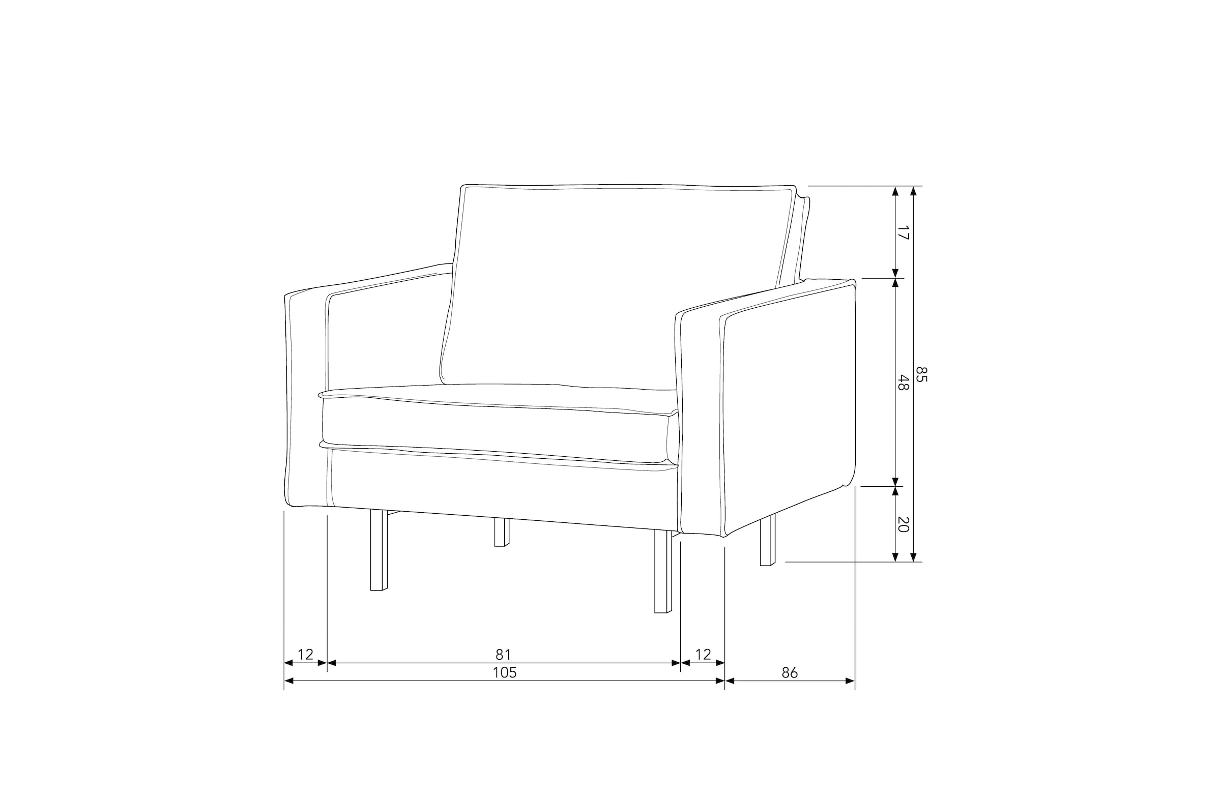 WOOOD Fauteuil lounge »Rodeo Recycling-Lederfaser-Verbundstoff, H 85 x B 105 x T 86 cm« capacité de charge 120 kg, bonne résistance à l'usure, suspension en zigzag